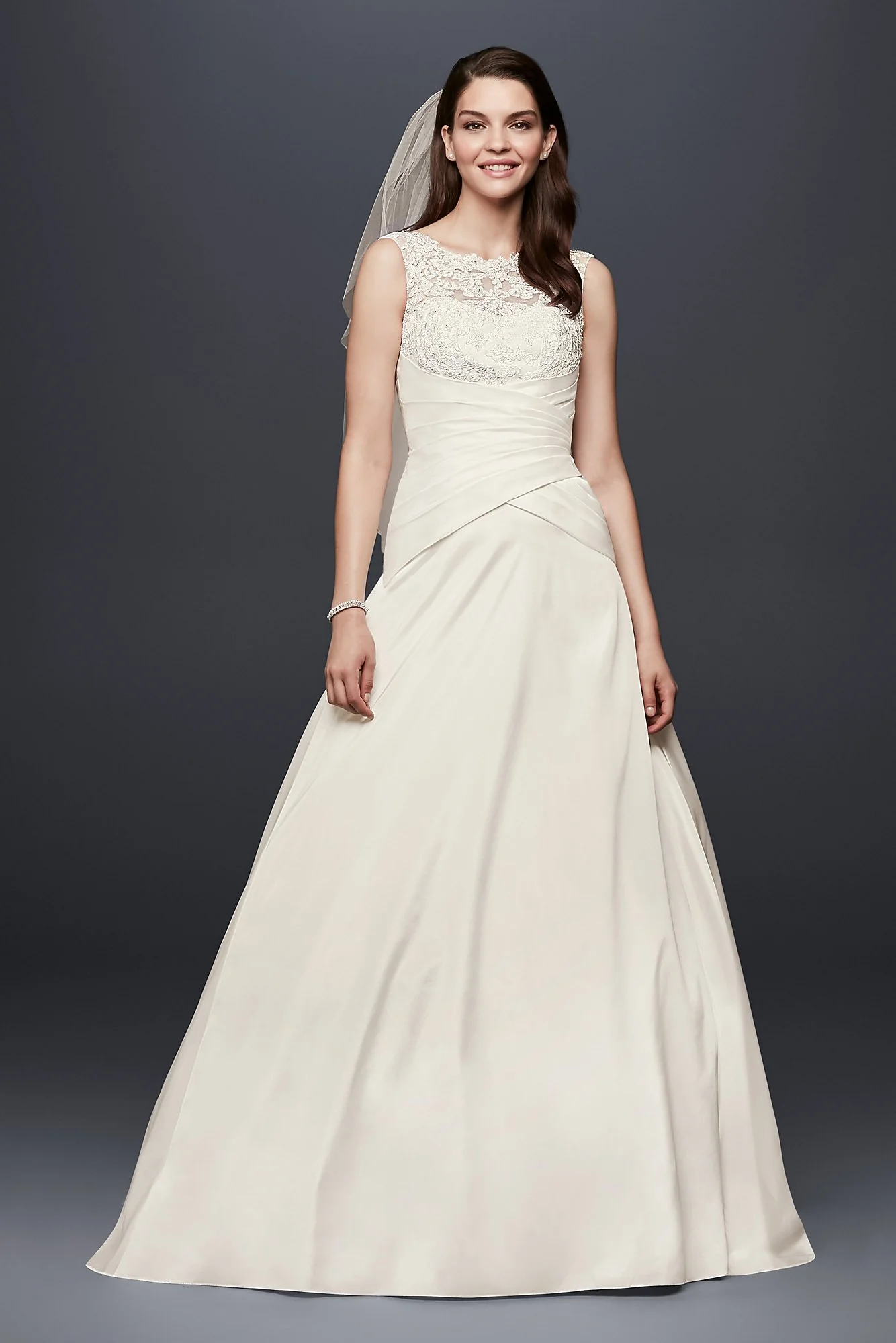 As-Is Illusion Lace Draped Taffeta Wedding Dress - Image 2