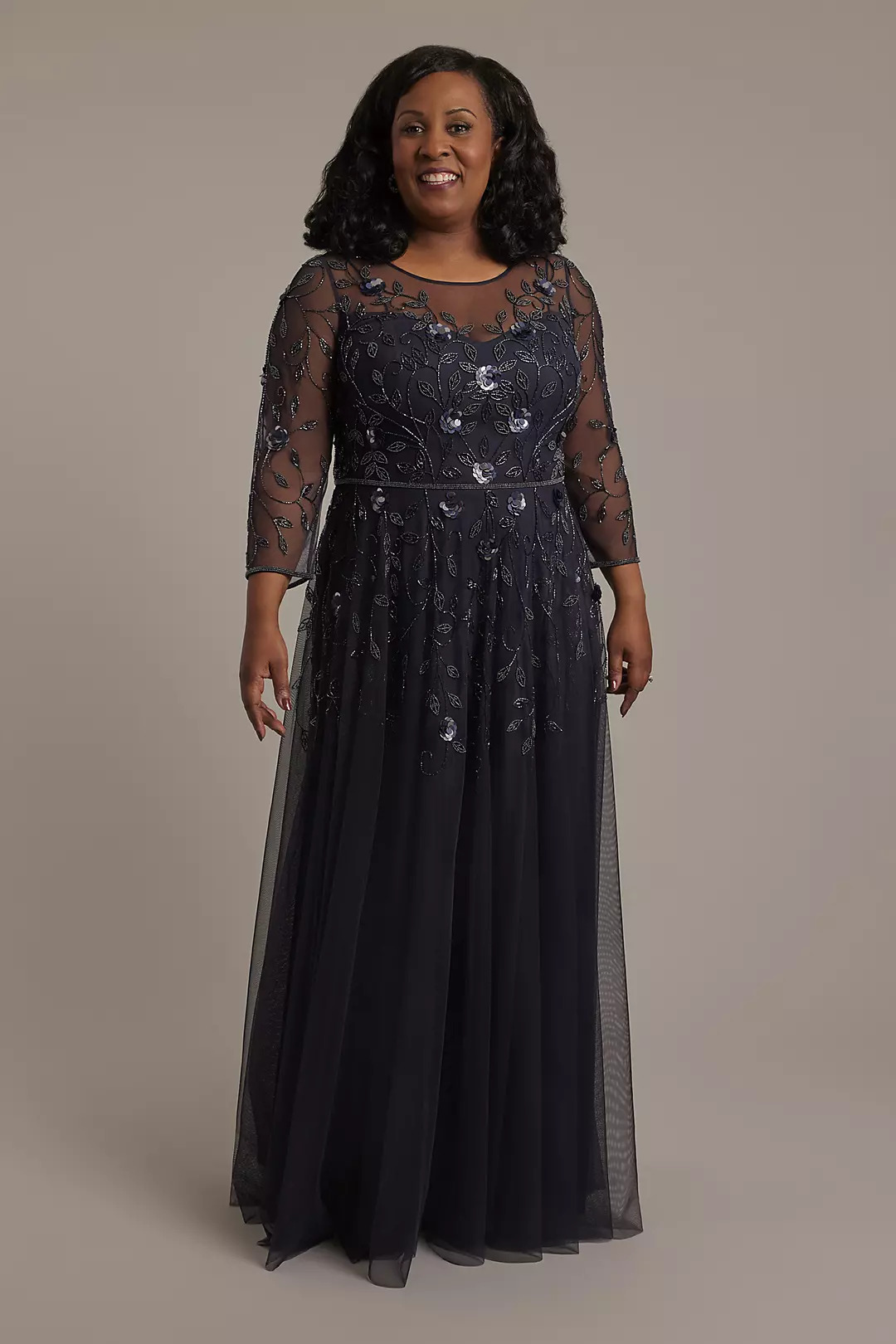 As Is Illusion Long-Sleeve Beaded A-Line Dress - Image 3