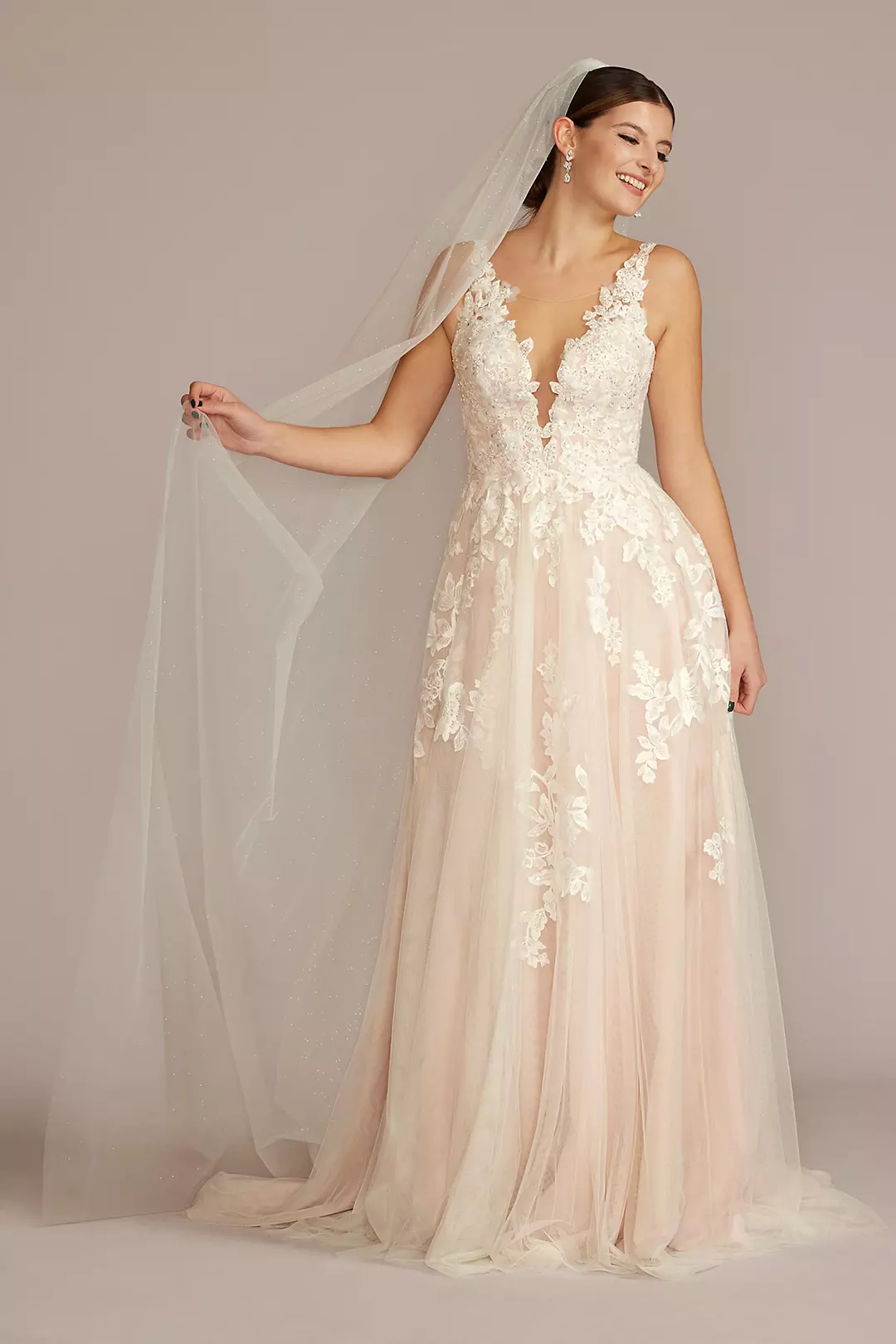 As Is Illusion Plunge V-Neck Lace Wedding Gown - Image 2