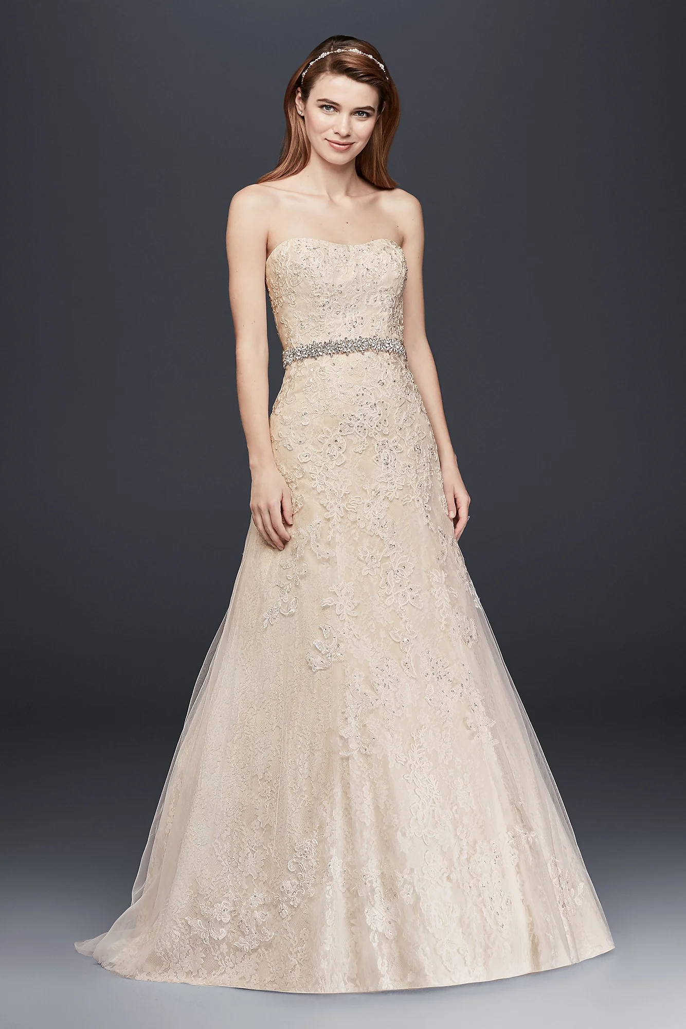 As-Is Lace A-Line Petite Wedding Dress with Beads - Image 2