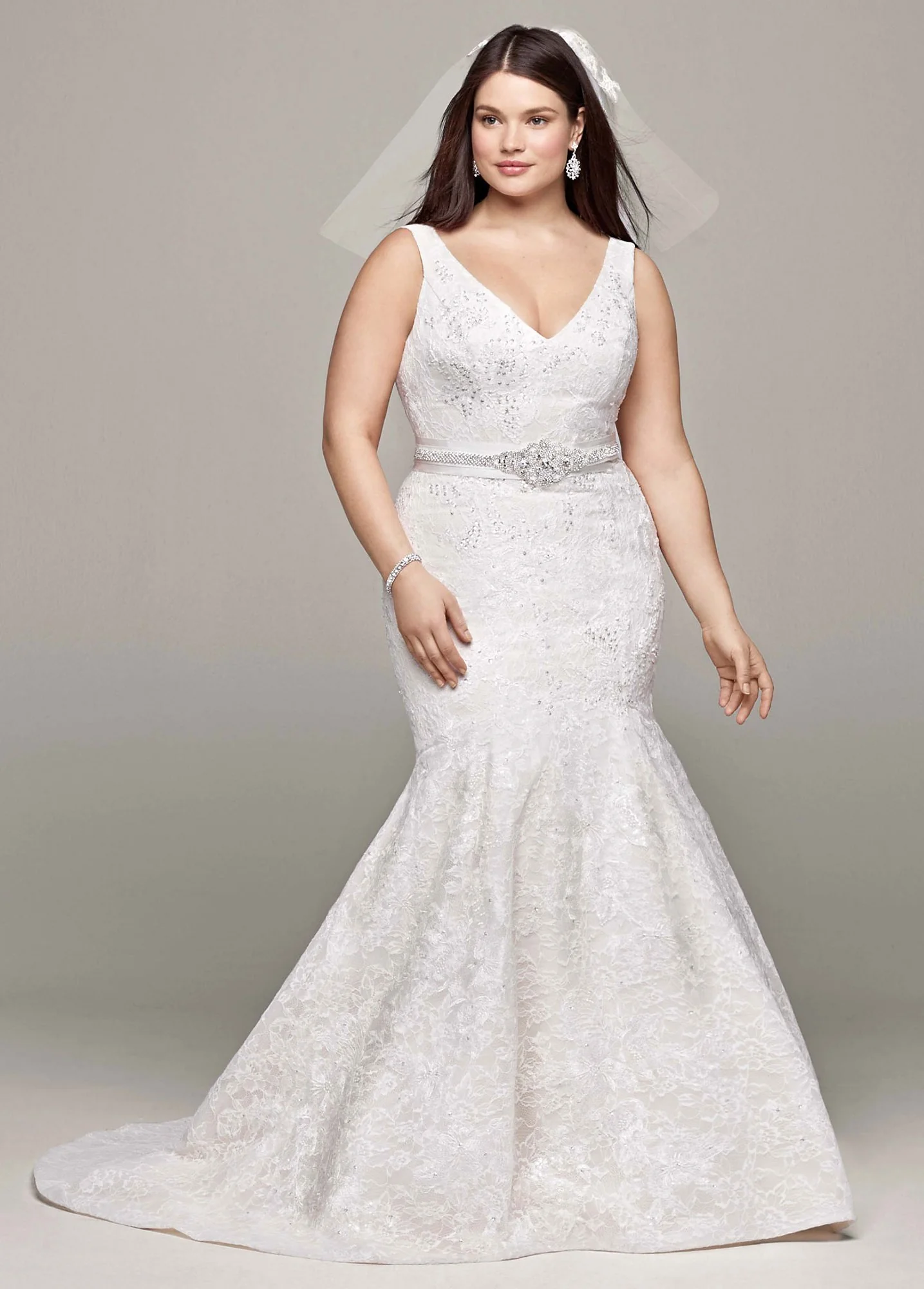 As-Is Lace and Deep V Neckline Wedding Dress - Image 3