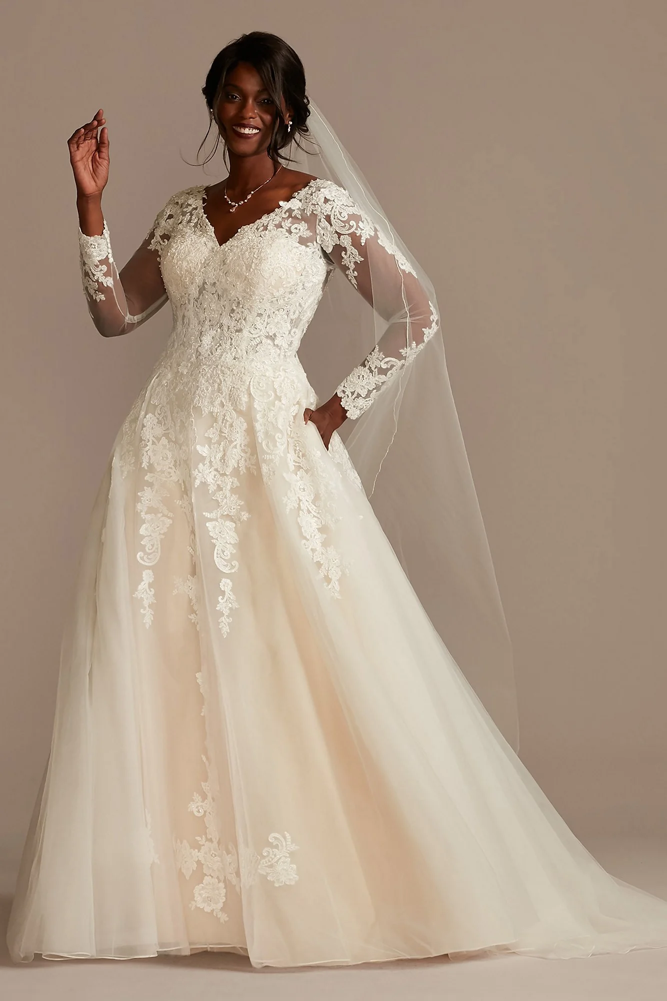 As Is Lace and Tulle Long Sleeve Wedding Dress