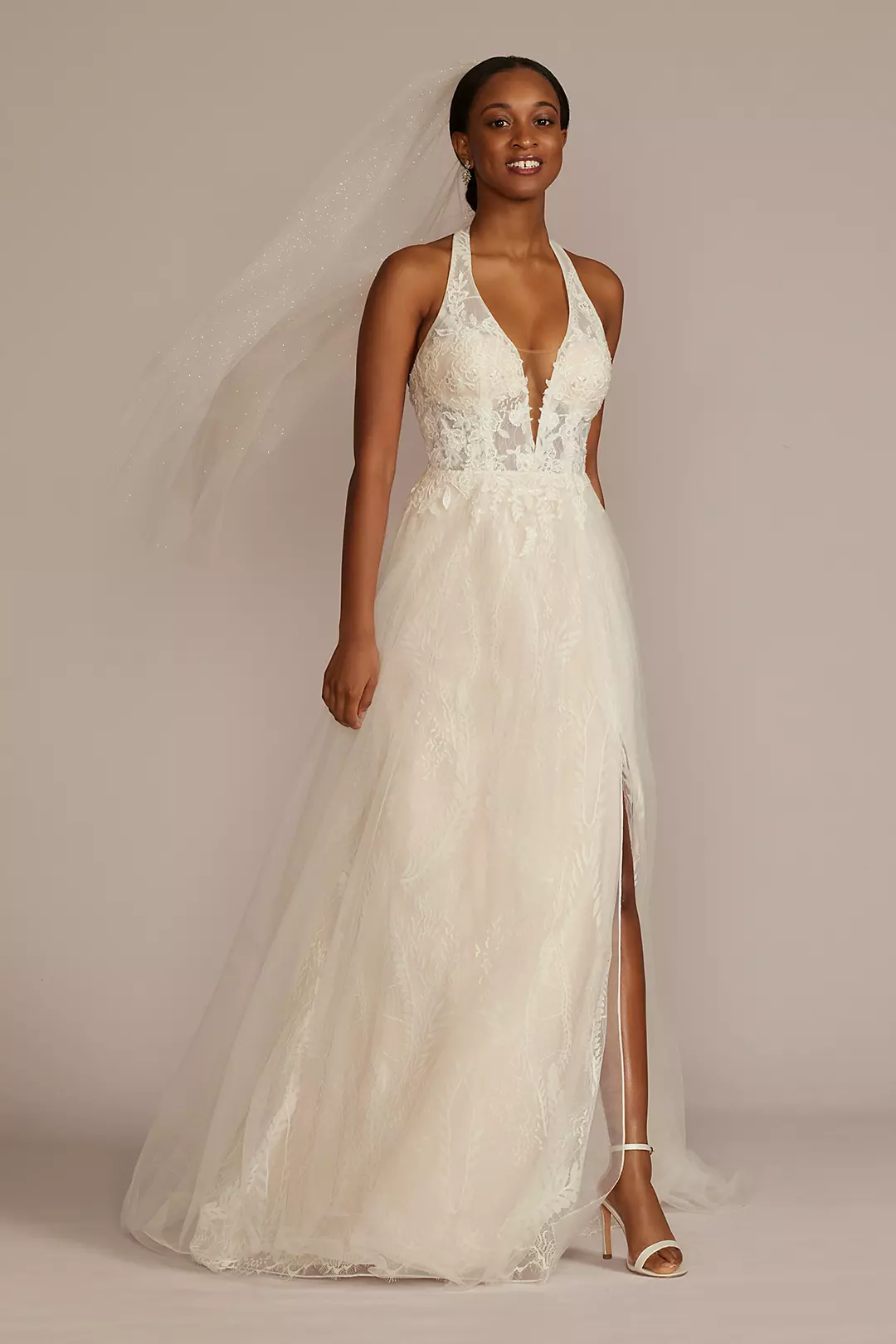 As Is Lace Applique Halter A-Line Wedding Dress - Image 3