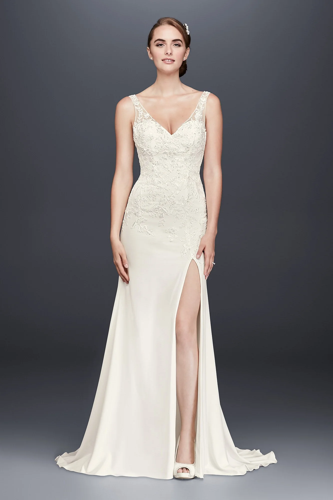 As-Is Lace Appliqued Stretch Crepe Wedding Dress