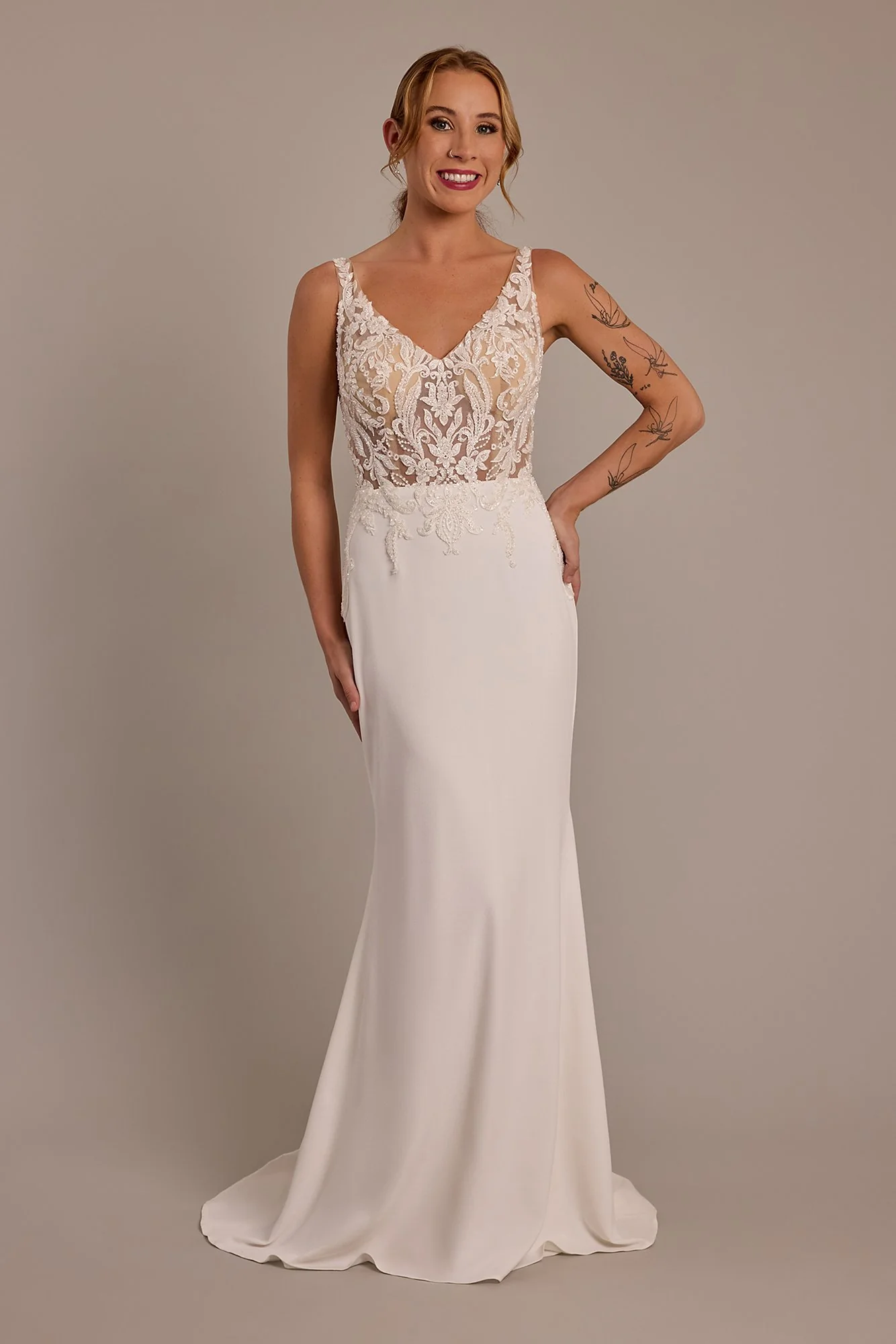 As Is Lace Bodice Crepe Tank Wedding Dress