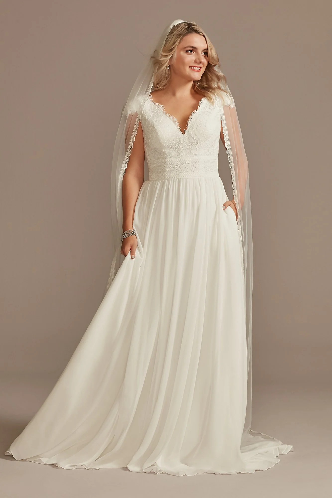 As Is Lace Illusion Back Chiffon Wedding Dress - Image 2
