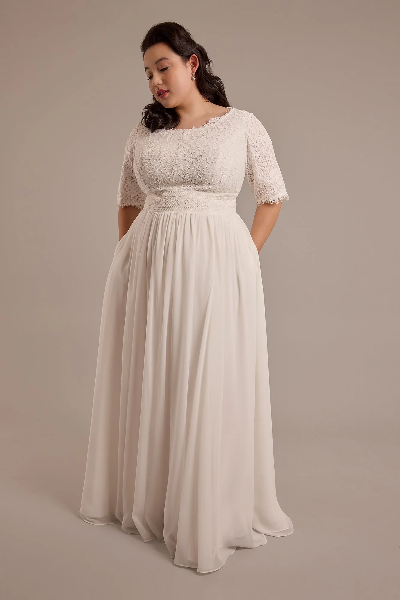 As Is Lace Illusion Back Chiffon Wedding Dress - Image 2