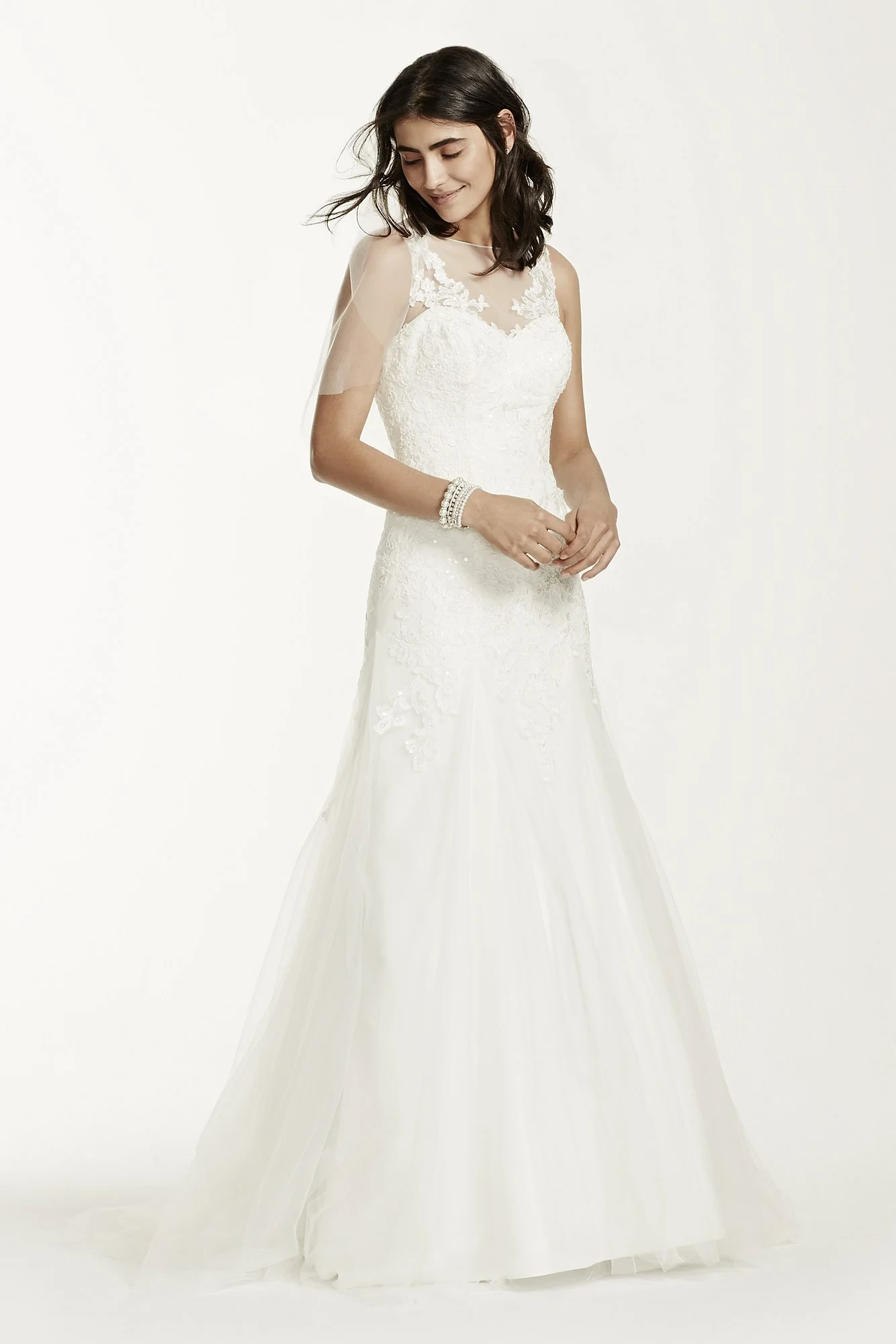 As-Is Lace Illusion Wedding Dress with Deep V-Neck