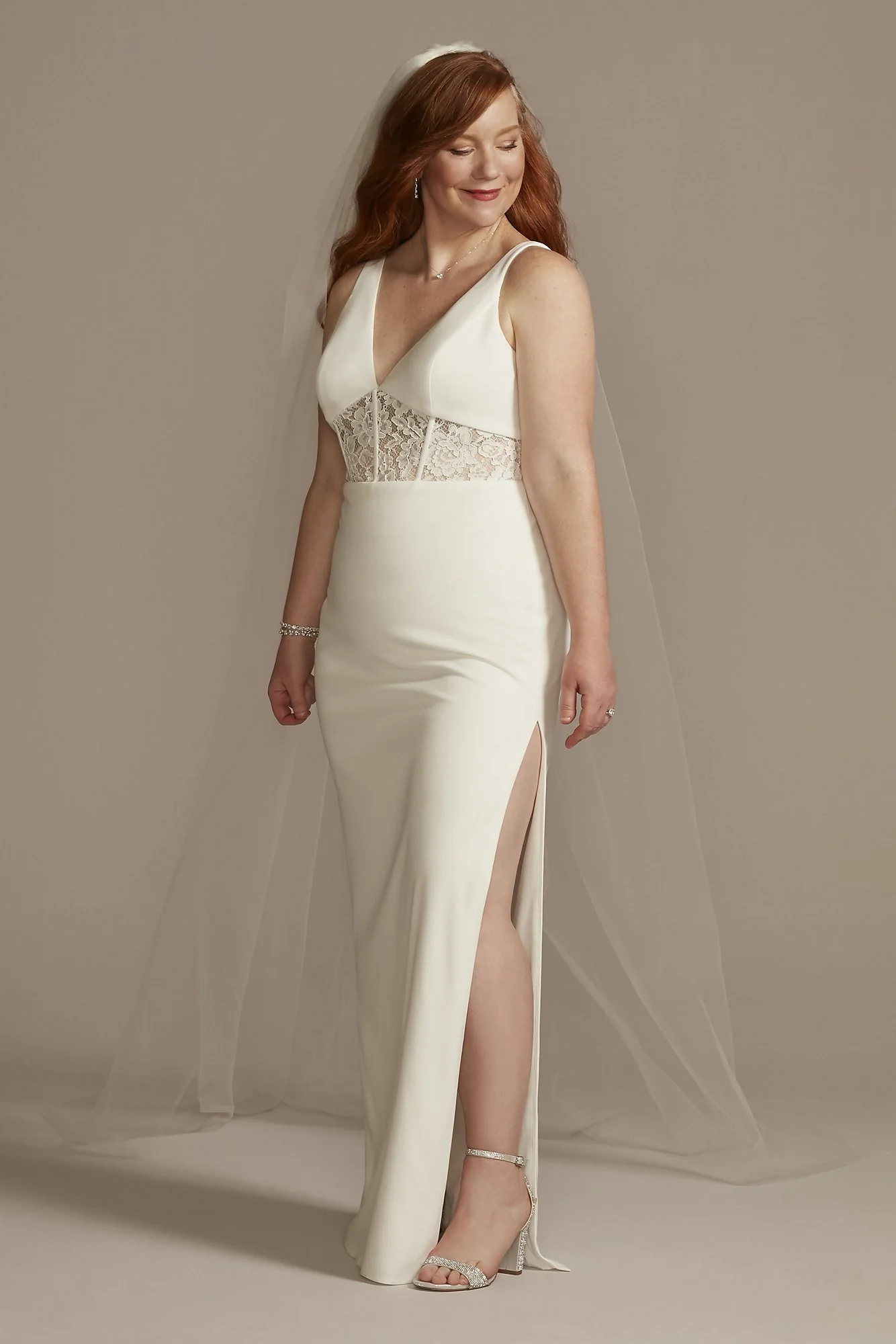 As Is Lace Inset Crepe Sheath Plus Wedding Dress - Image 2