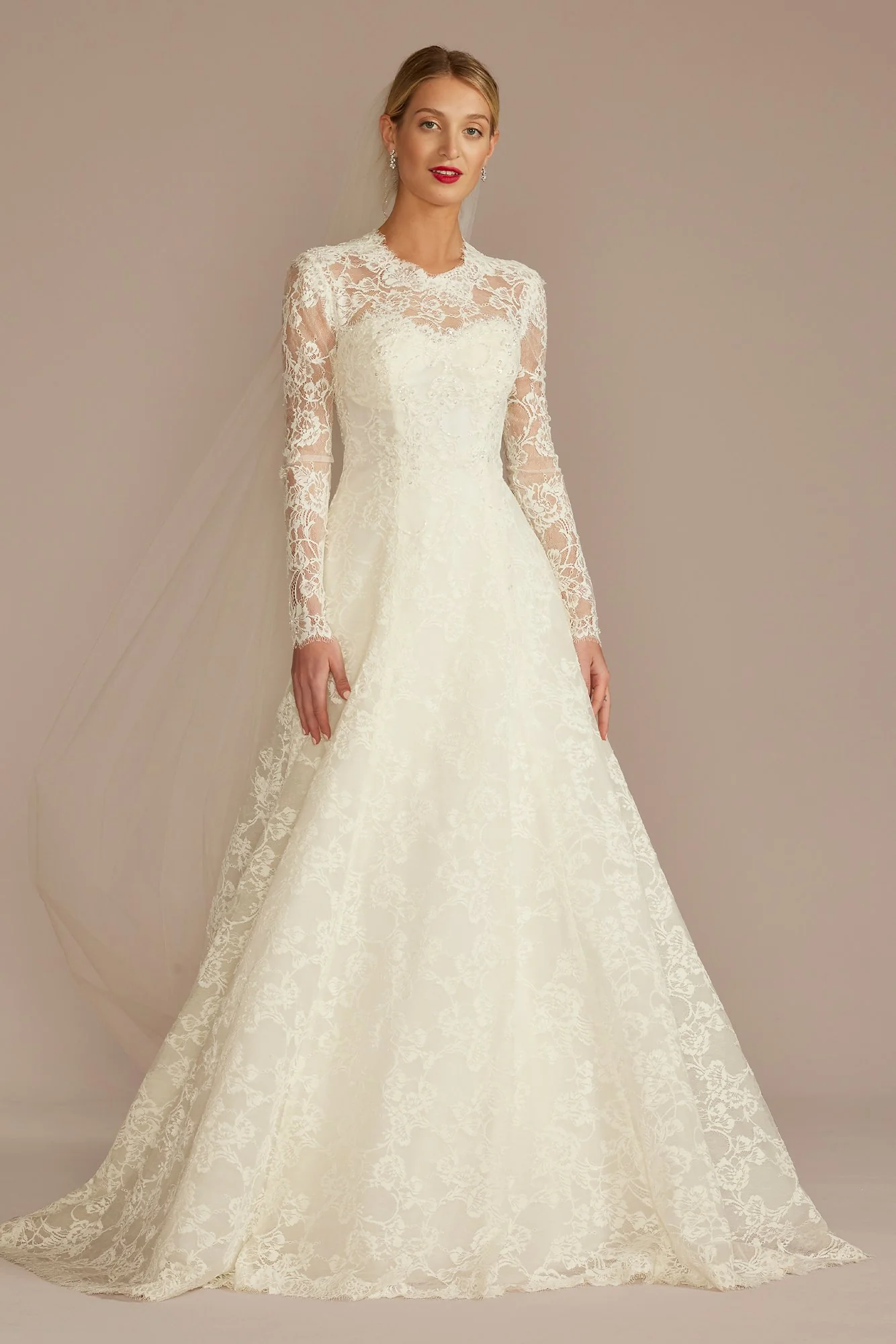 As Is Lace Long Sleeve Mock Neck Wedding Dress