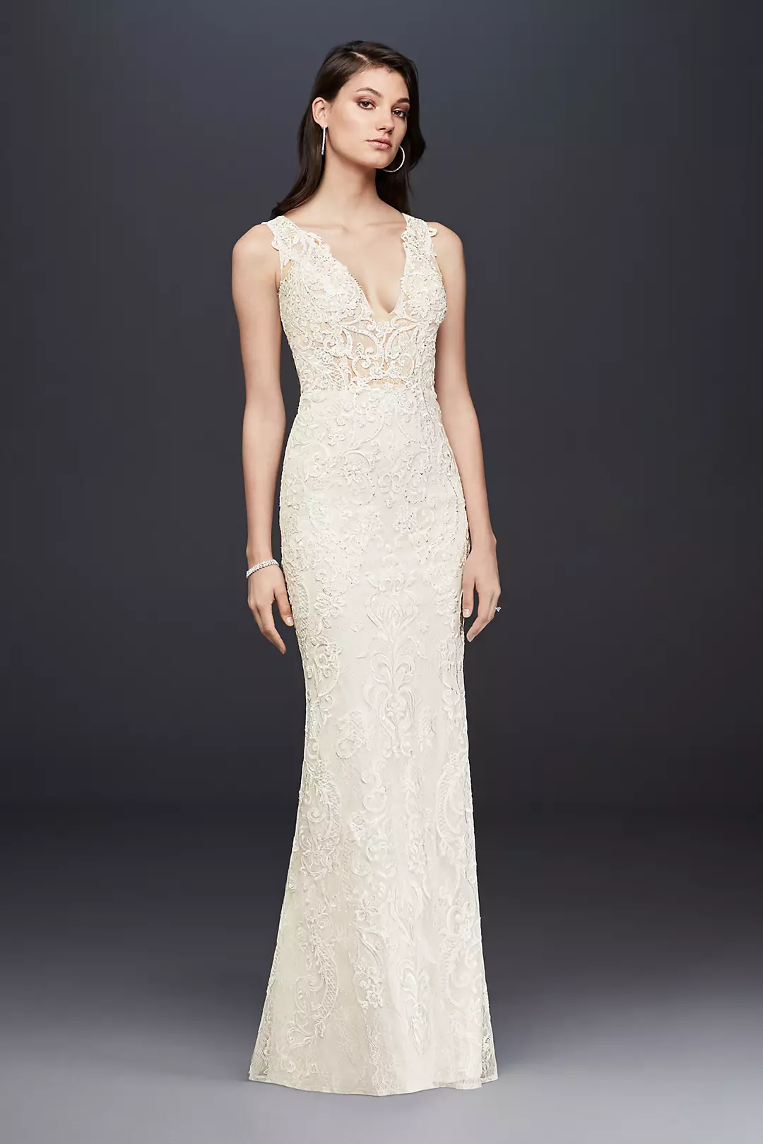 As-Is Lace Plunge Bodice Petite Wedding Dress - Image 18