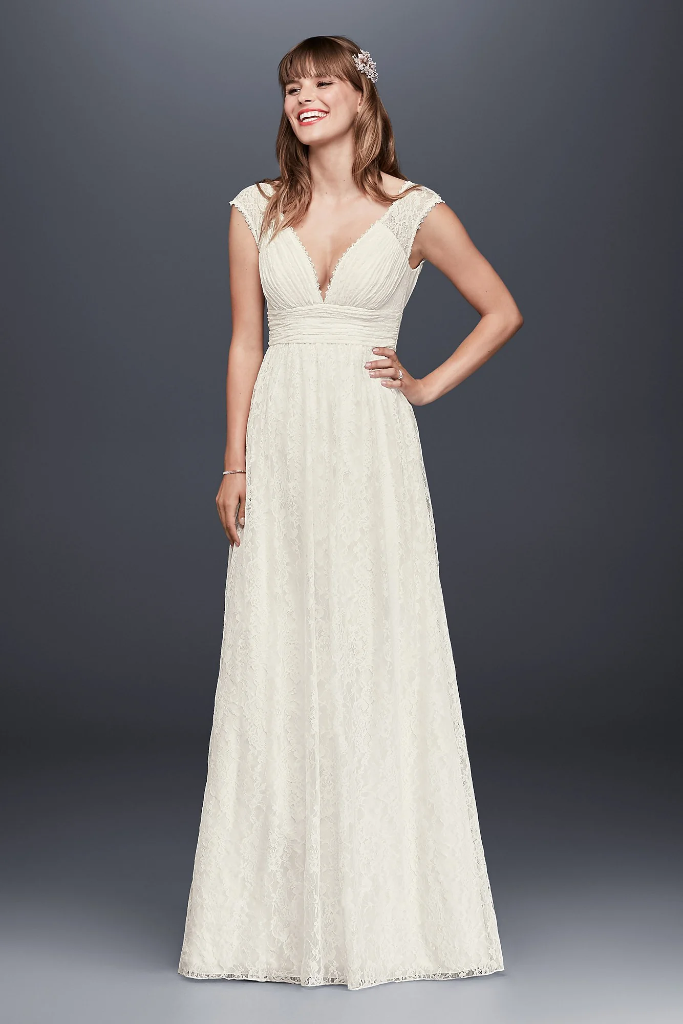As-Is Lace Sheath Wedding Dress with Illusion Cap