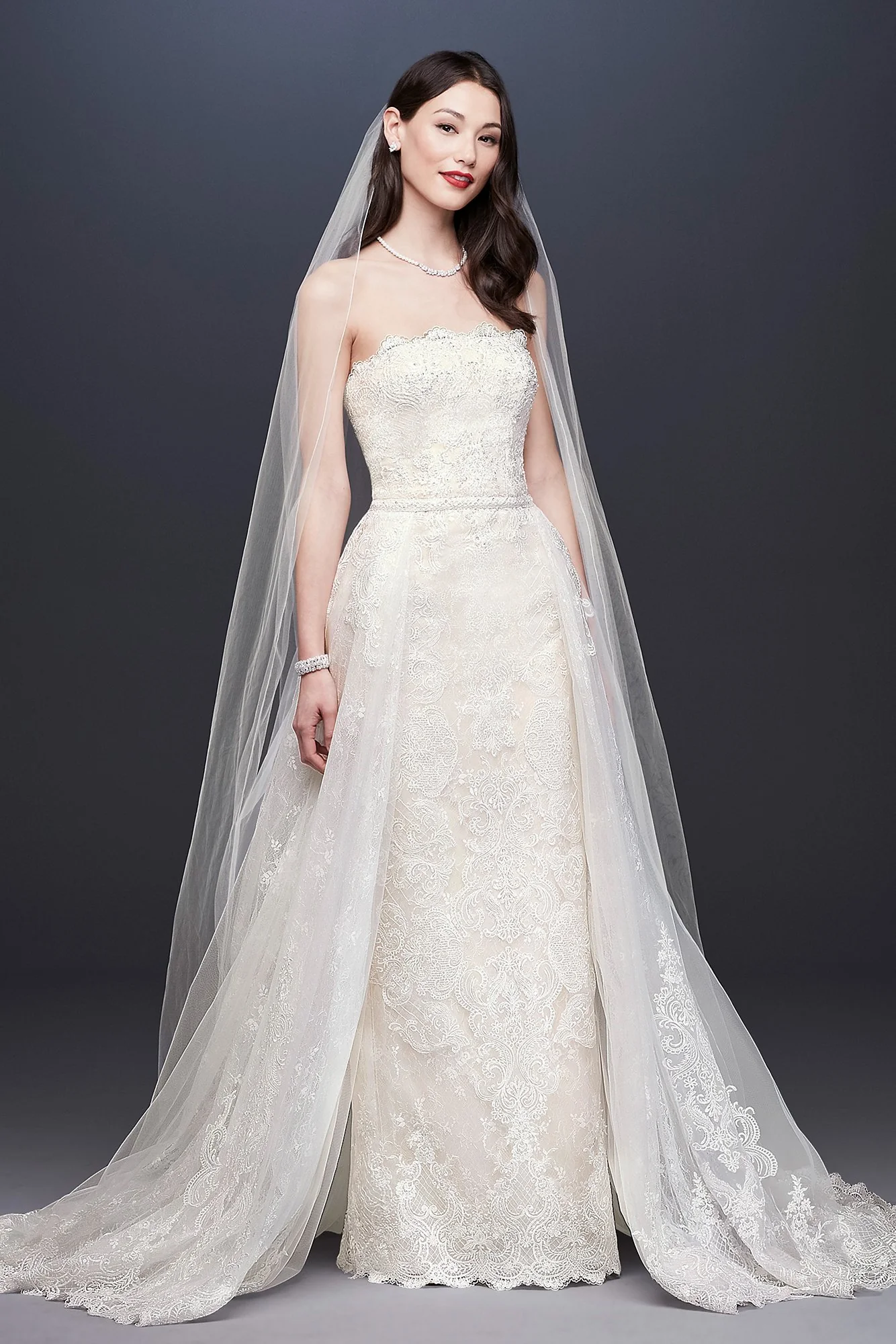As-Is Lace Sheath Wedding Dress with Overskirt - Image 2