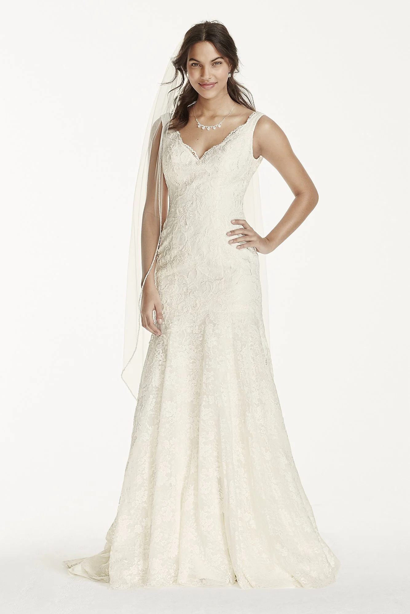 As-Is Lace Wedding Dress with Scalloped V-Neck - Image 2