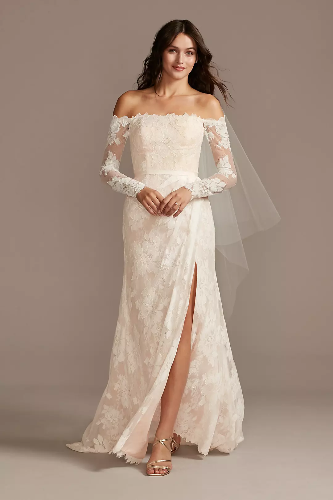As Is Large Floral Lace Long Sleeve Wedding Dress