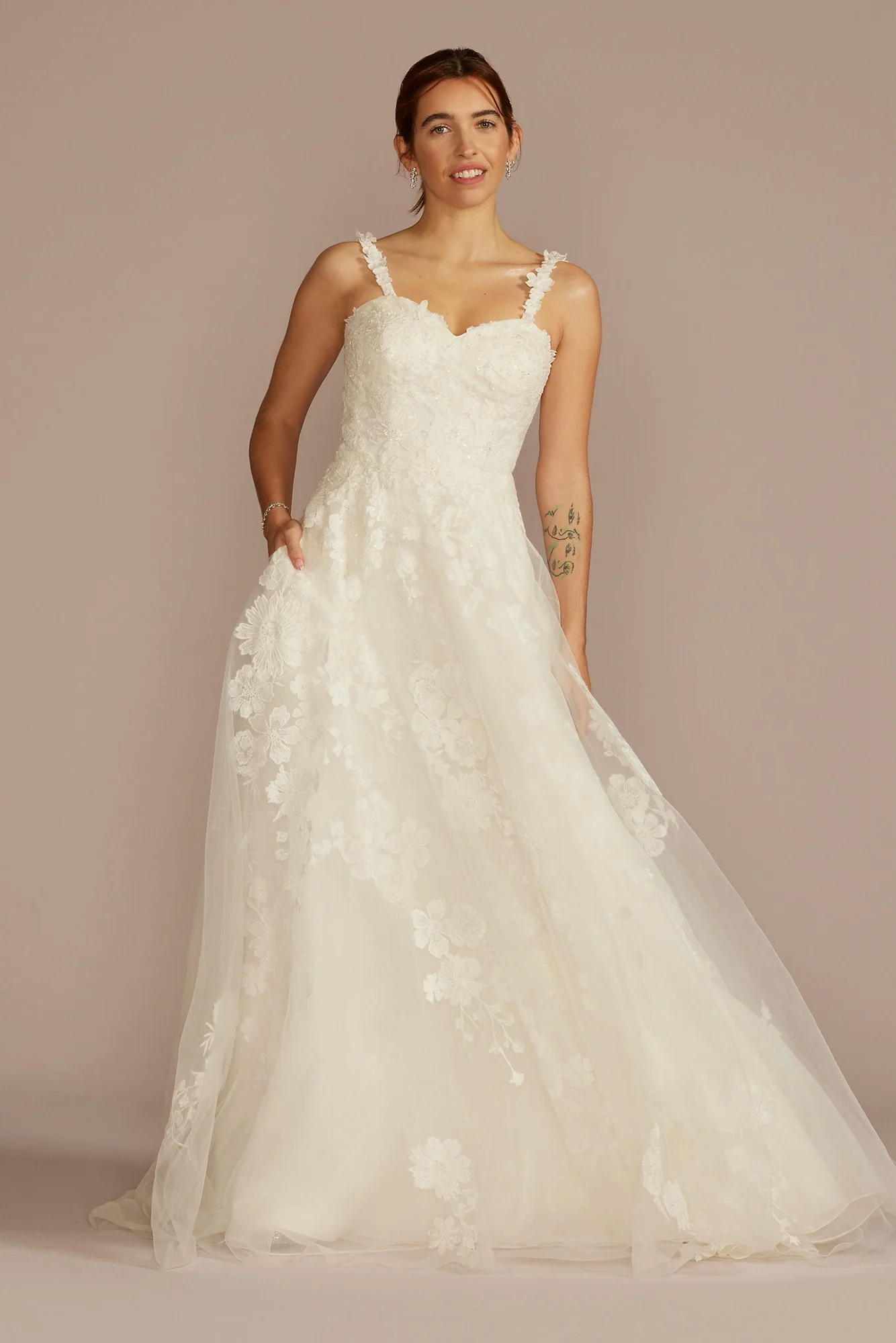 As Is Layered Floral Applique A-Line Wedding Dress - Image 2