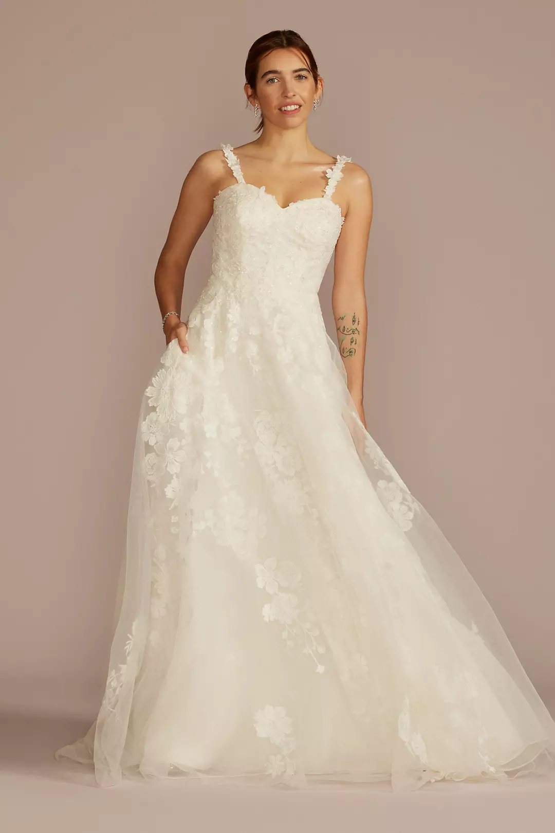 As Is Layered Floral Applique A-Line Wedding Dress - Image 4