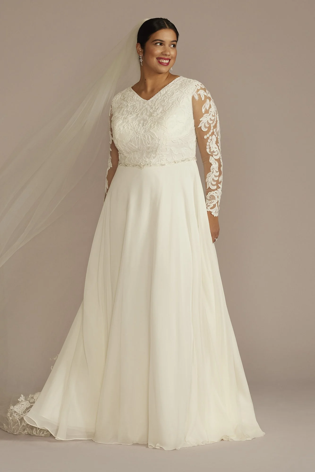 As Is Long Sleeve Applique Chiffon Wedding Dress