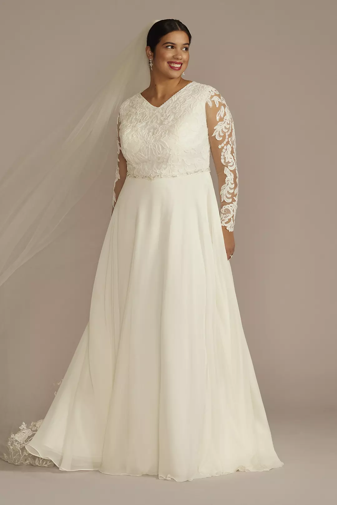 As Is Long Sleeve Applique Chiffon Wedding Dress - Image 2