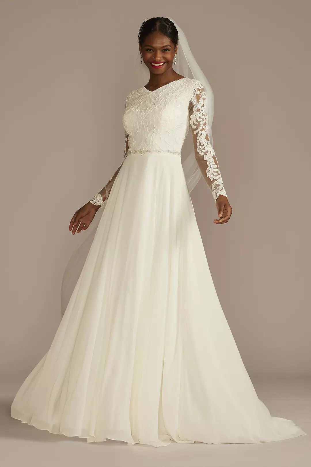 As Is Long Sleeve Chiffon Modest Wedding Dress - Image 2