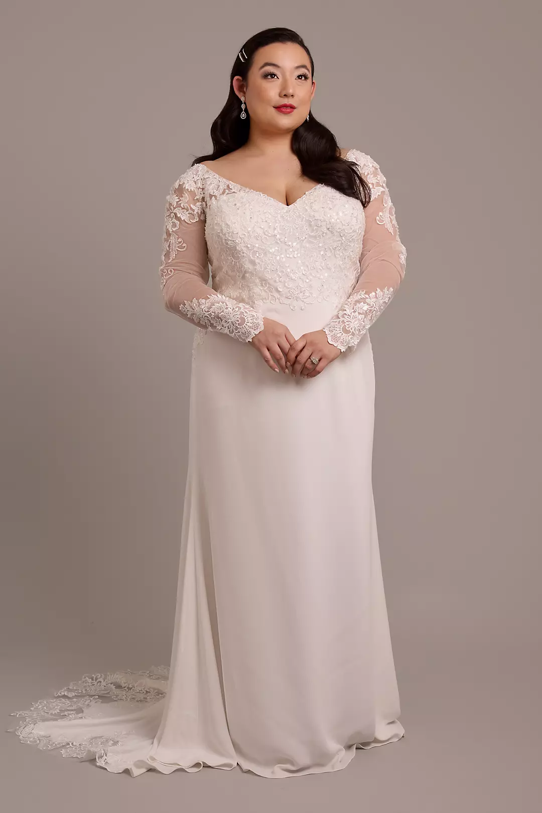 As Is Long Sleeve Crepe Sheath Dress with Lace App