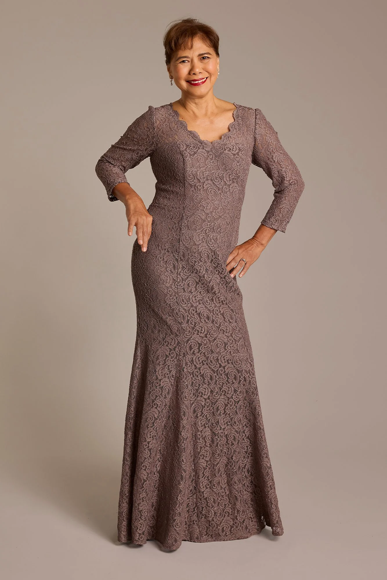 As Is Long Sleeve Glitter Lace Mermaid Gown