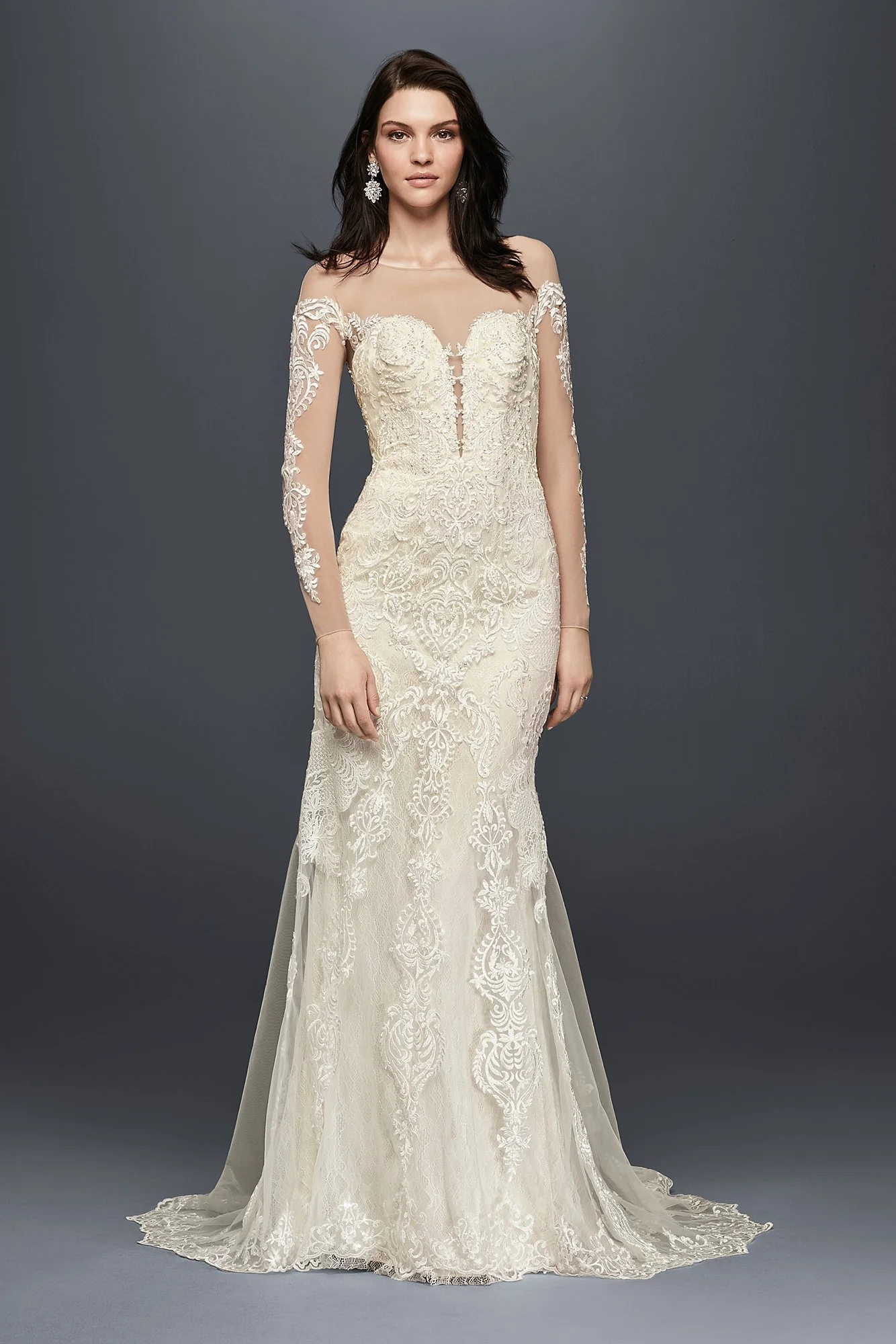 As-Is Long Sleeve Illusion Lace Wedding Dress