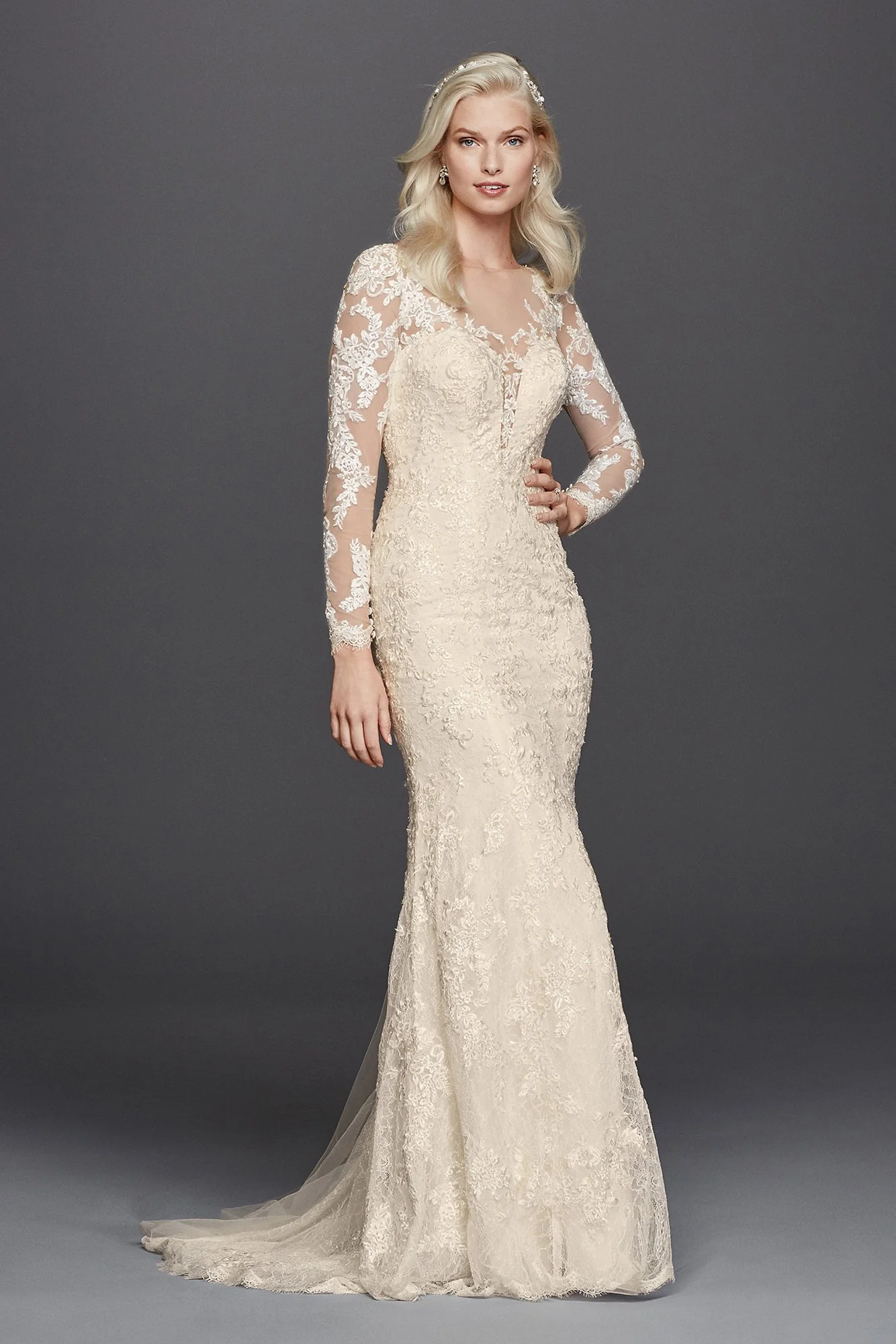 As-Is Long Sleeve Illusion V-Neck Wedding Dress