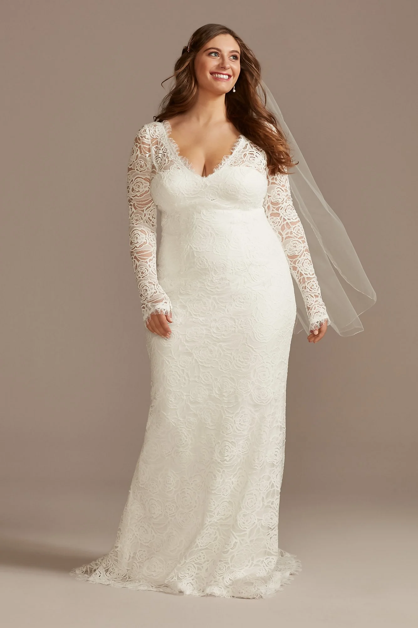 As Is Long Sleeve Tall Plus Wedding Dress with Tie