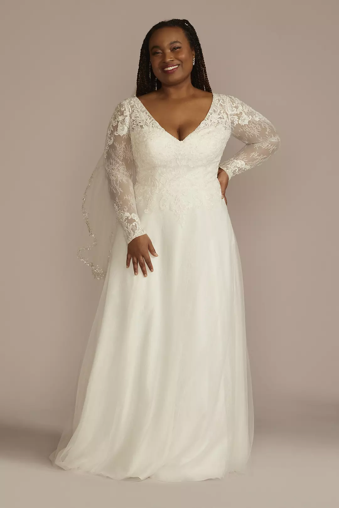 As Is Long Sleeve Tulle A-Line Wedding Dress - Image 4