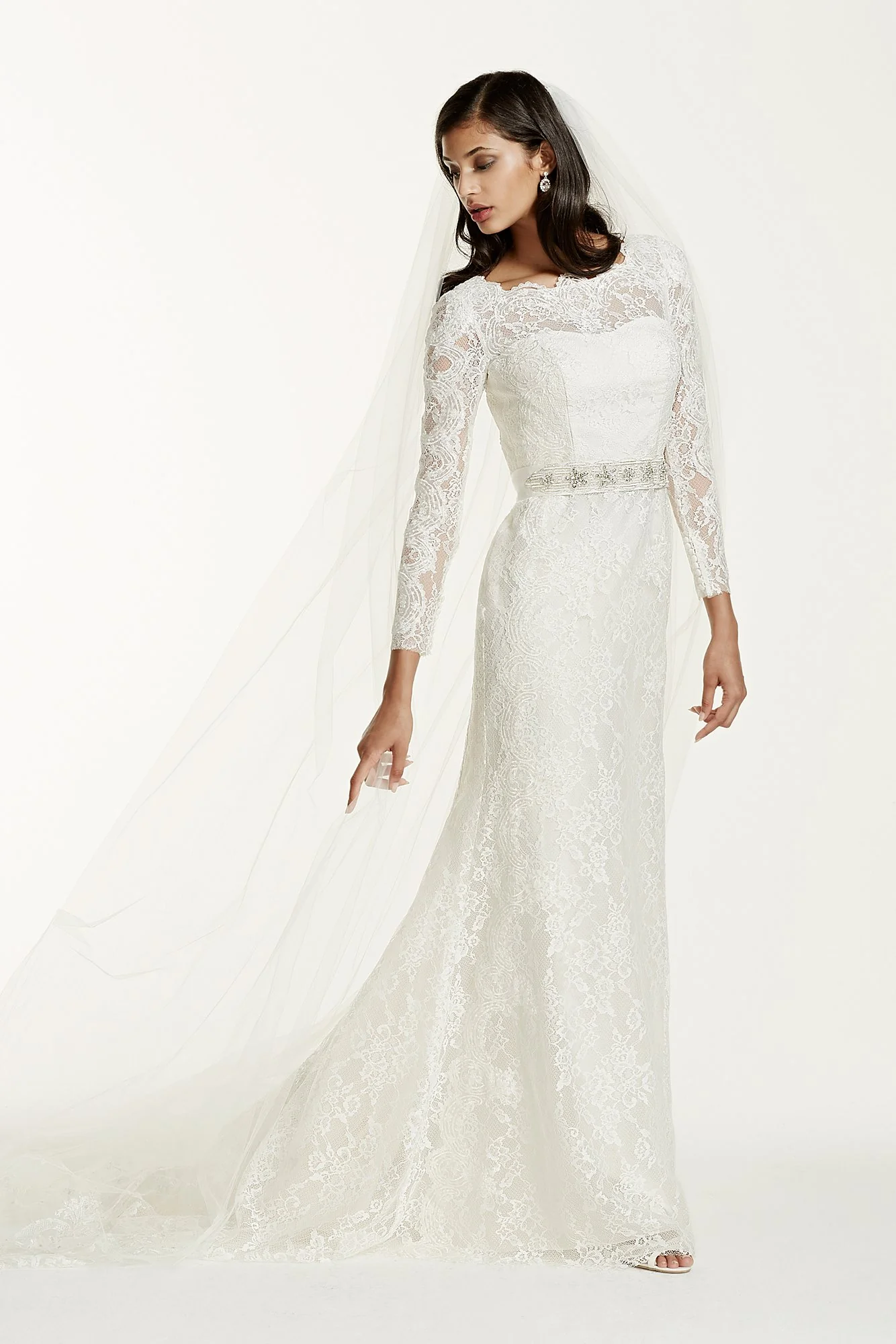 As-Is Long Sleeve Wedding Dress with Beaded Lace - Image 2