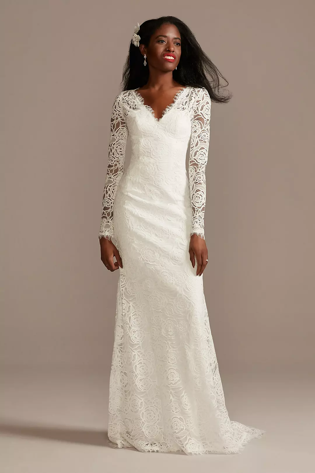 As Is Long Sleeve Wedding Dress with Tassel Tie - Image 3