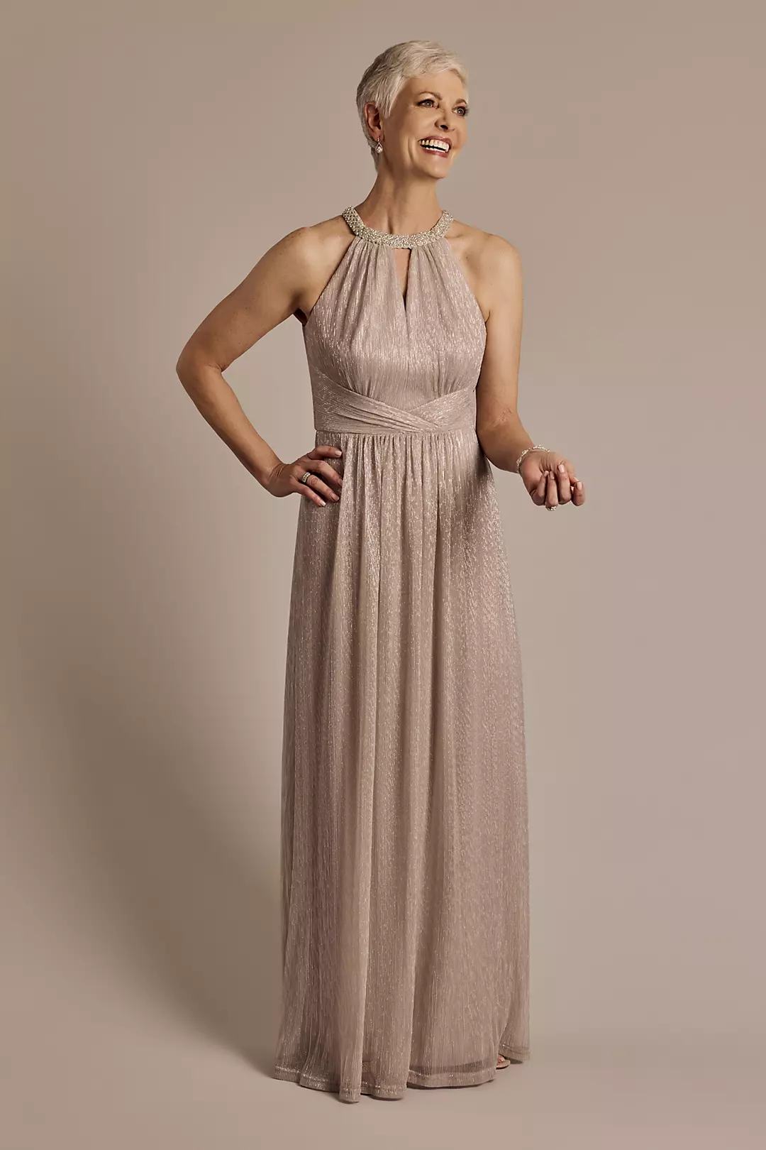 As Is Metallic A-Line Dress with Jeweled Neckline