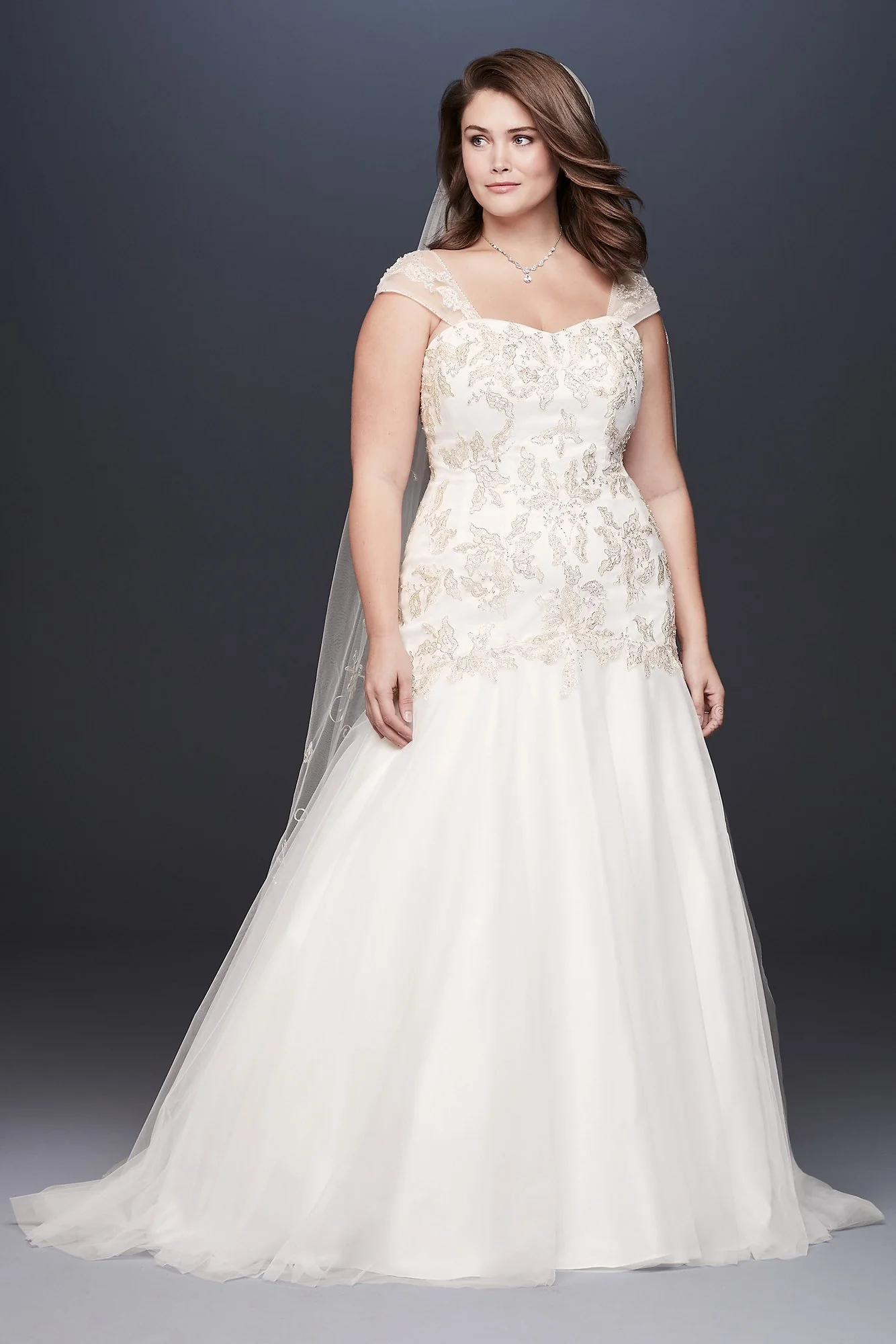 As Is Metallic Lace Applique Plus Wedding Dress - Image 2