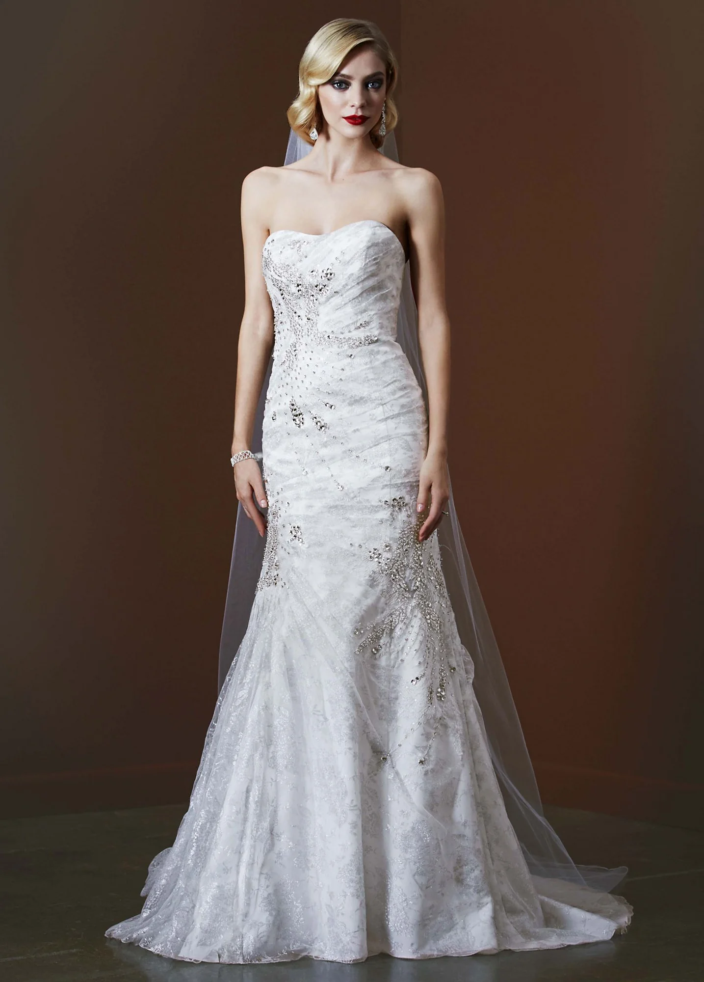 As-Is Metallic Lace Gown Crystal Stone Detailing