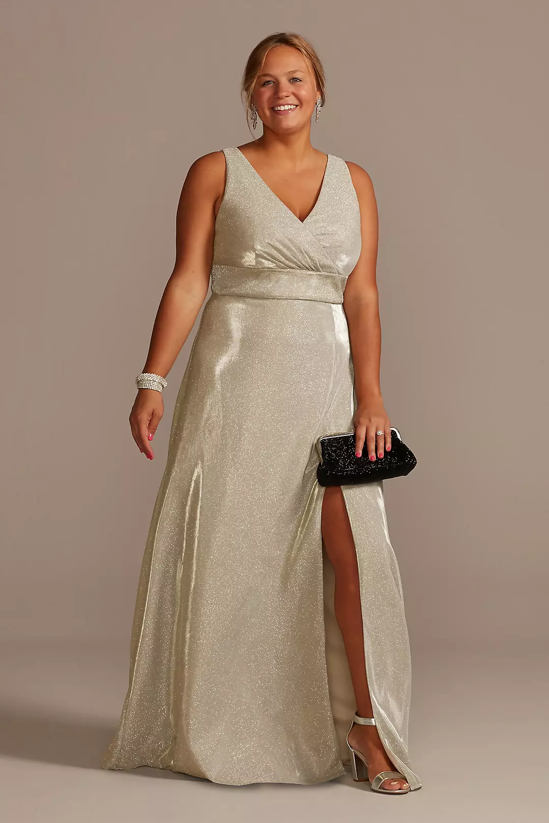 As Is Metallic Tank Plus Gown with Slit Skirt - Image 4