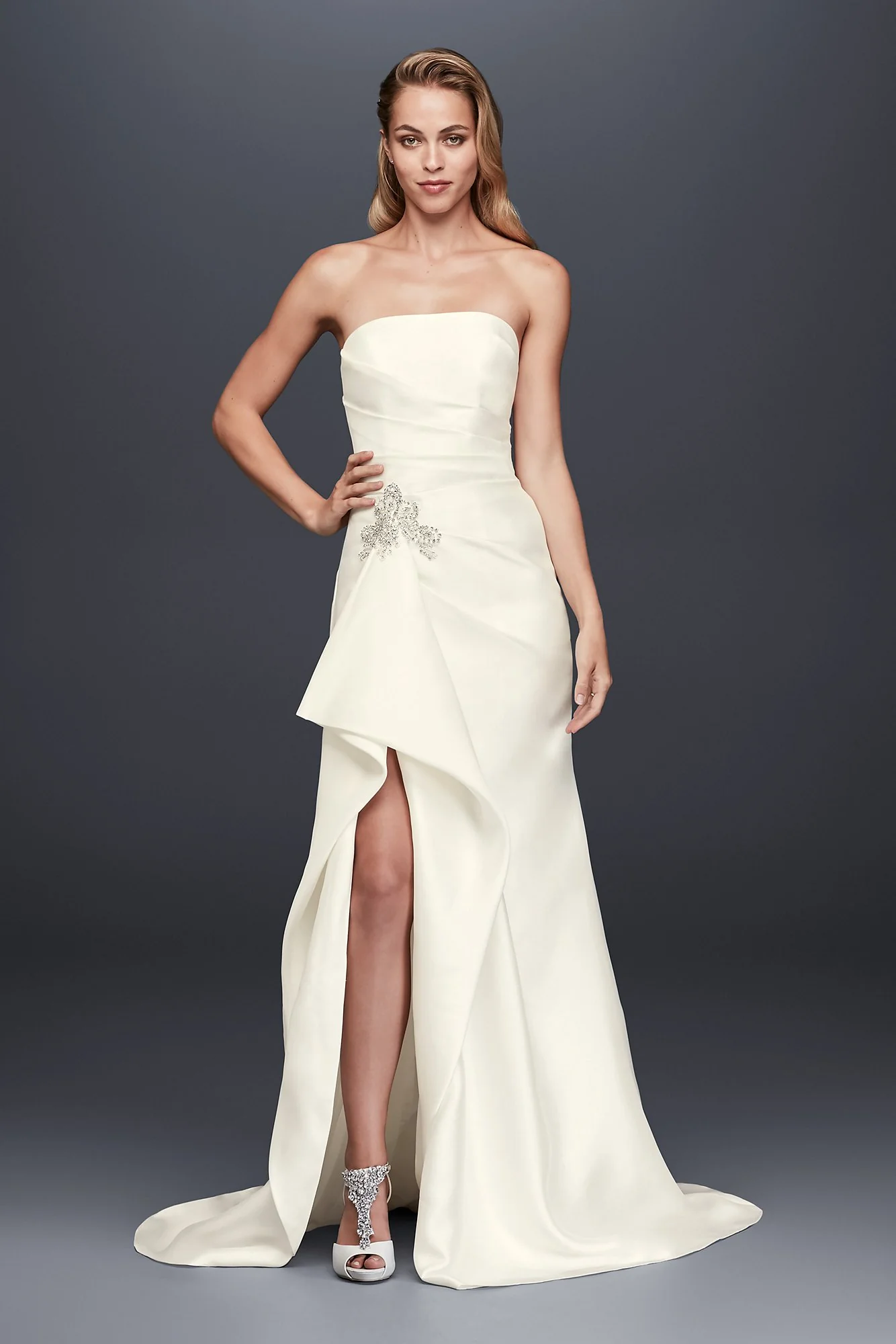 As Is Mikado Sheath Wedding Dress with Slit Skirt - Image 2