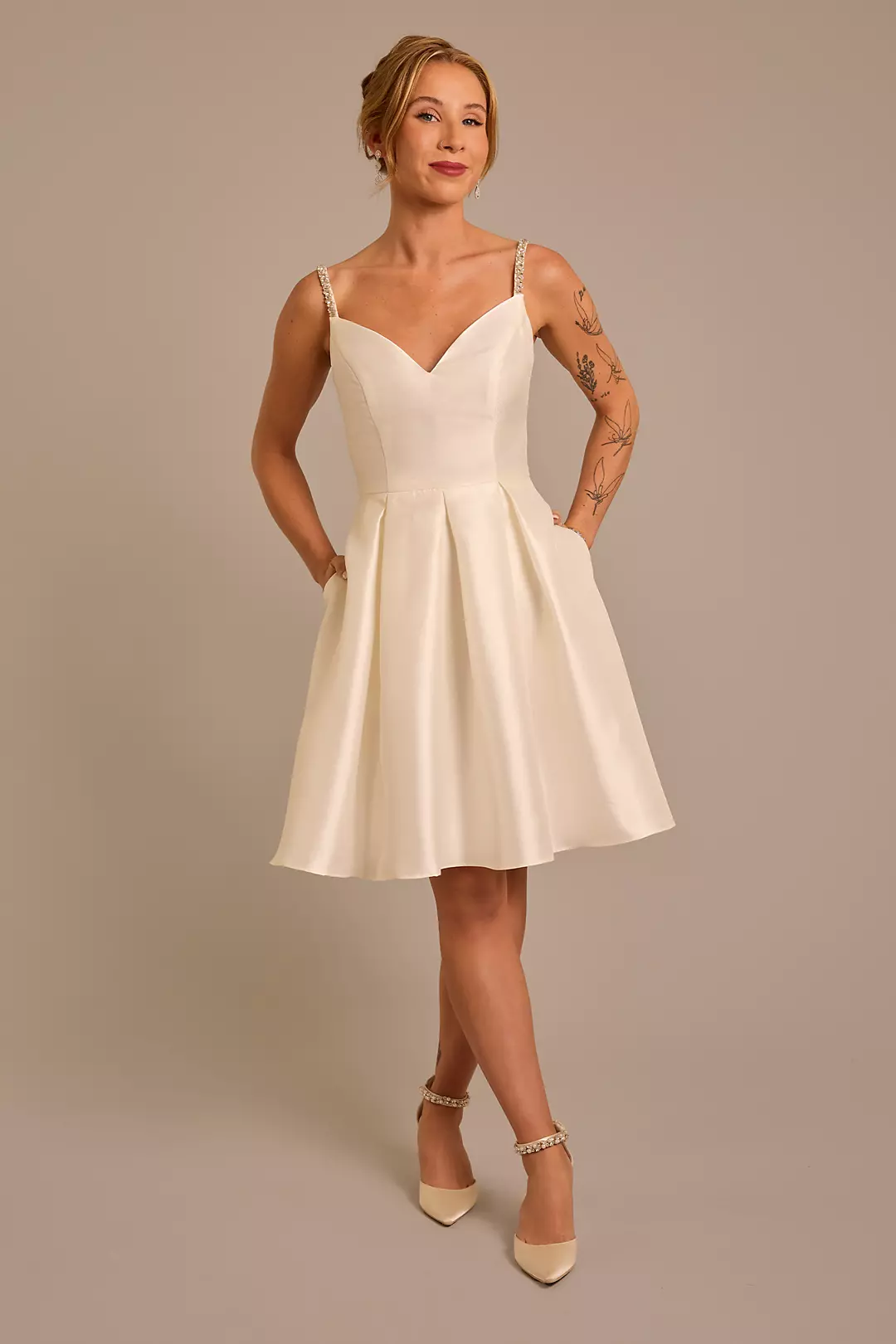 As Is Mikado Short Dress with Crystal Straps - Image 2