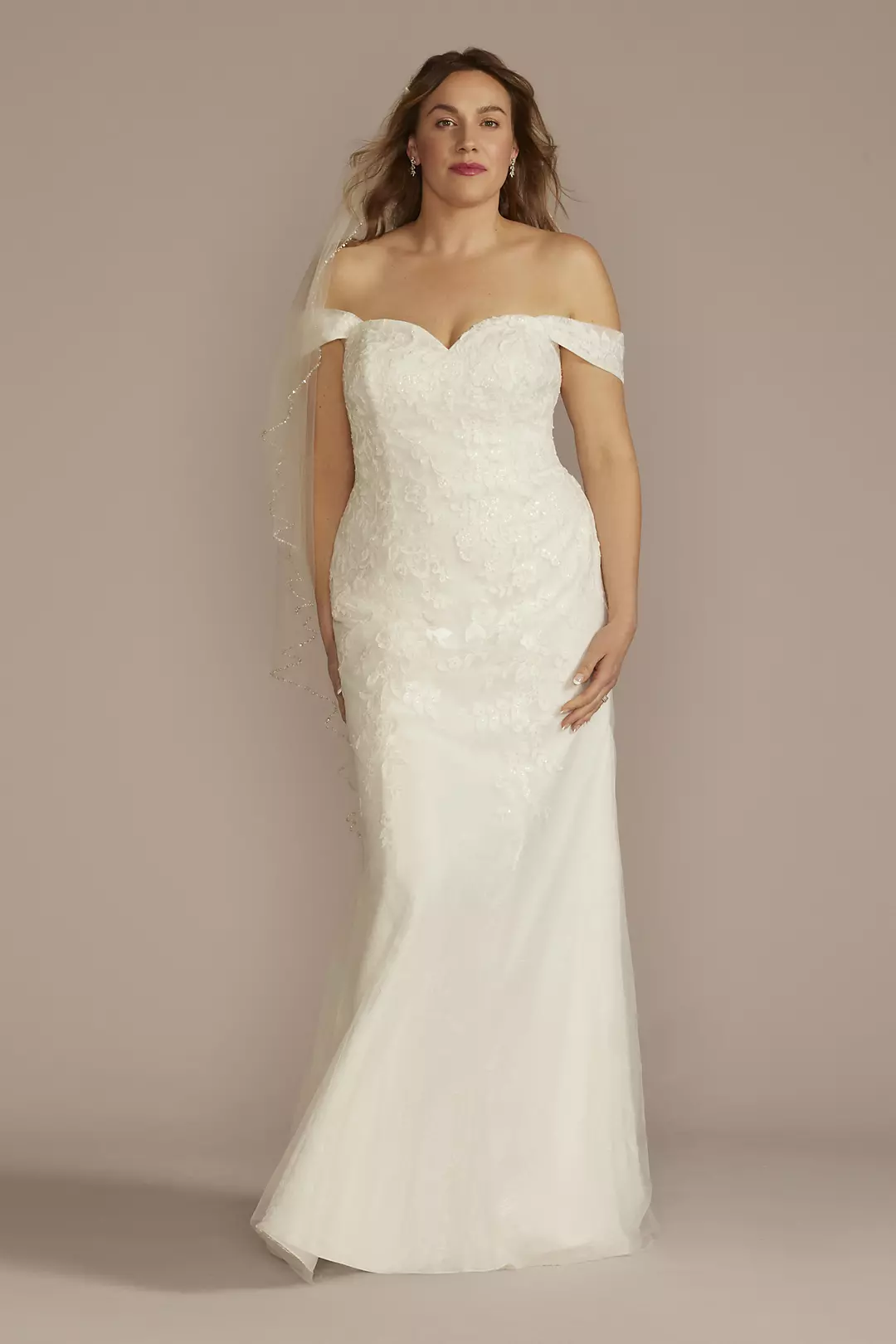 As Is Off-Shoulder Lace Applique Sheath Wedding Dr