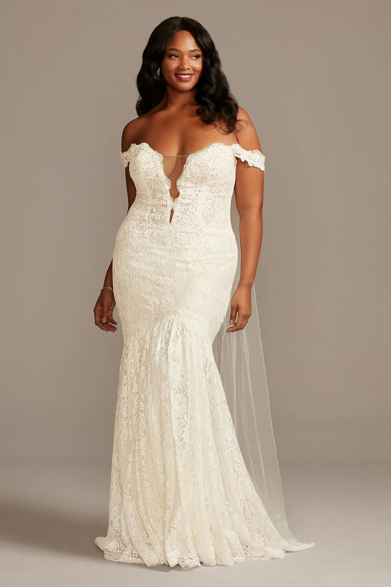 As Is Off Shoulder Plunging Plus Wedding Dress - Image 2