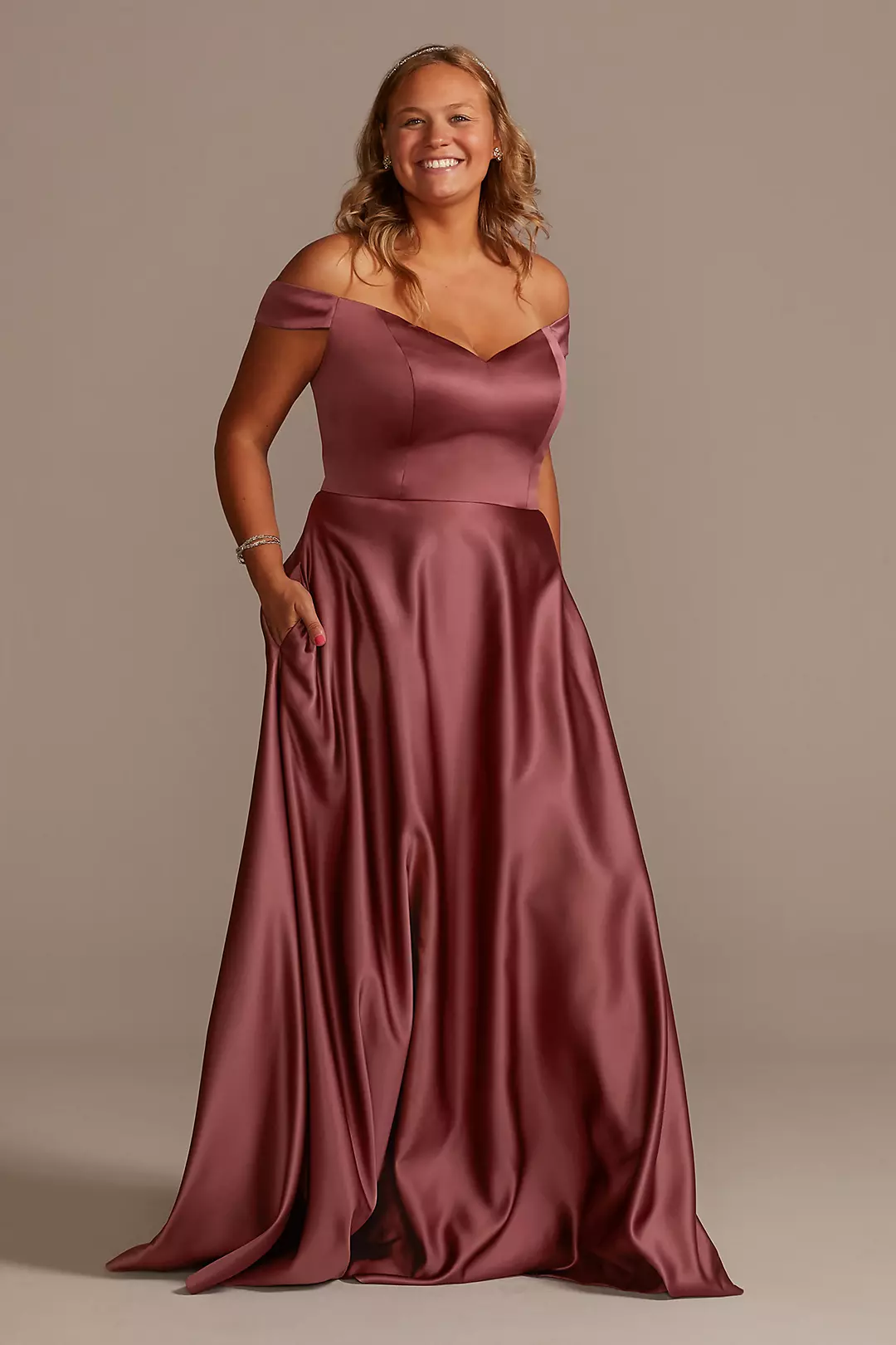 As Is Off-Shoulder Satin A-Line Dress - Image 3