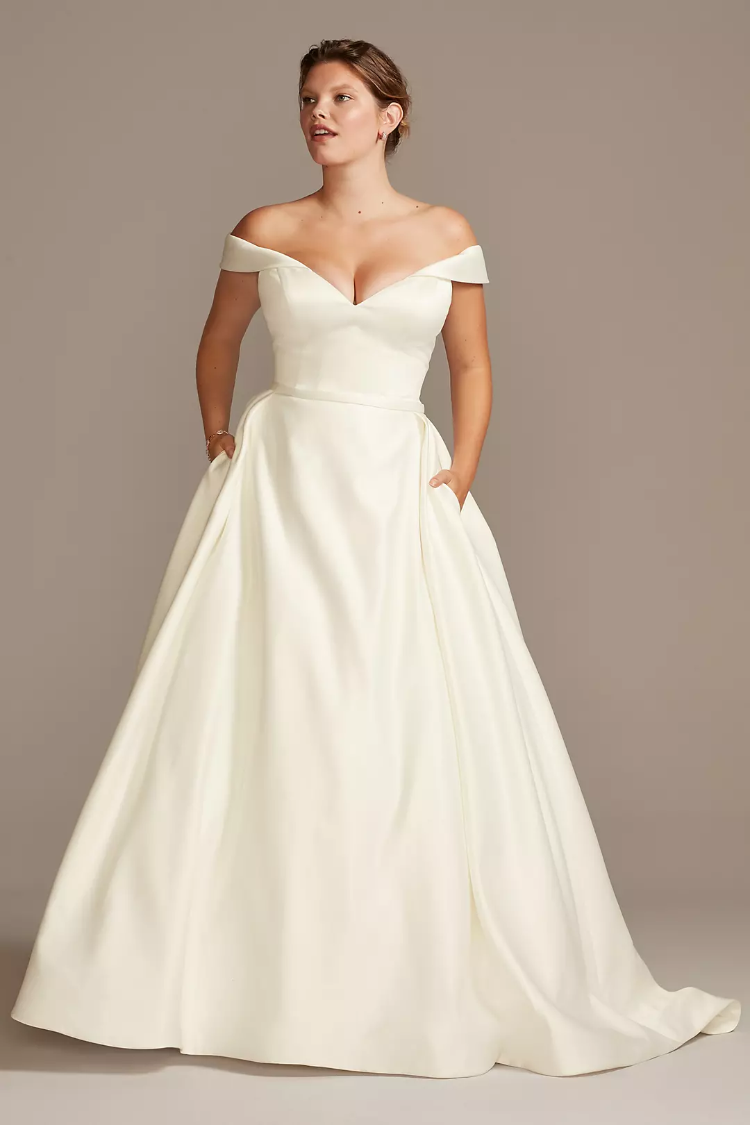 As Is Off Shoulder Satin Plus Size Wedding Dress - Image 3