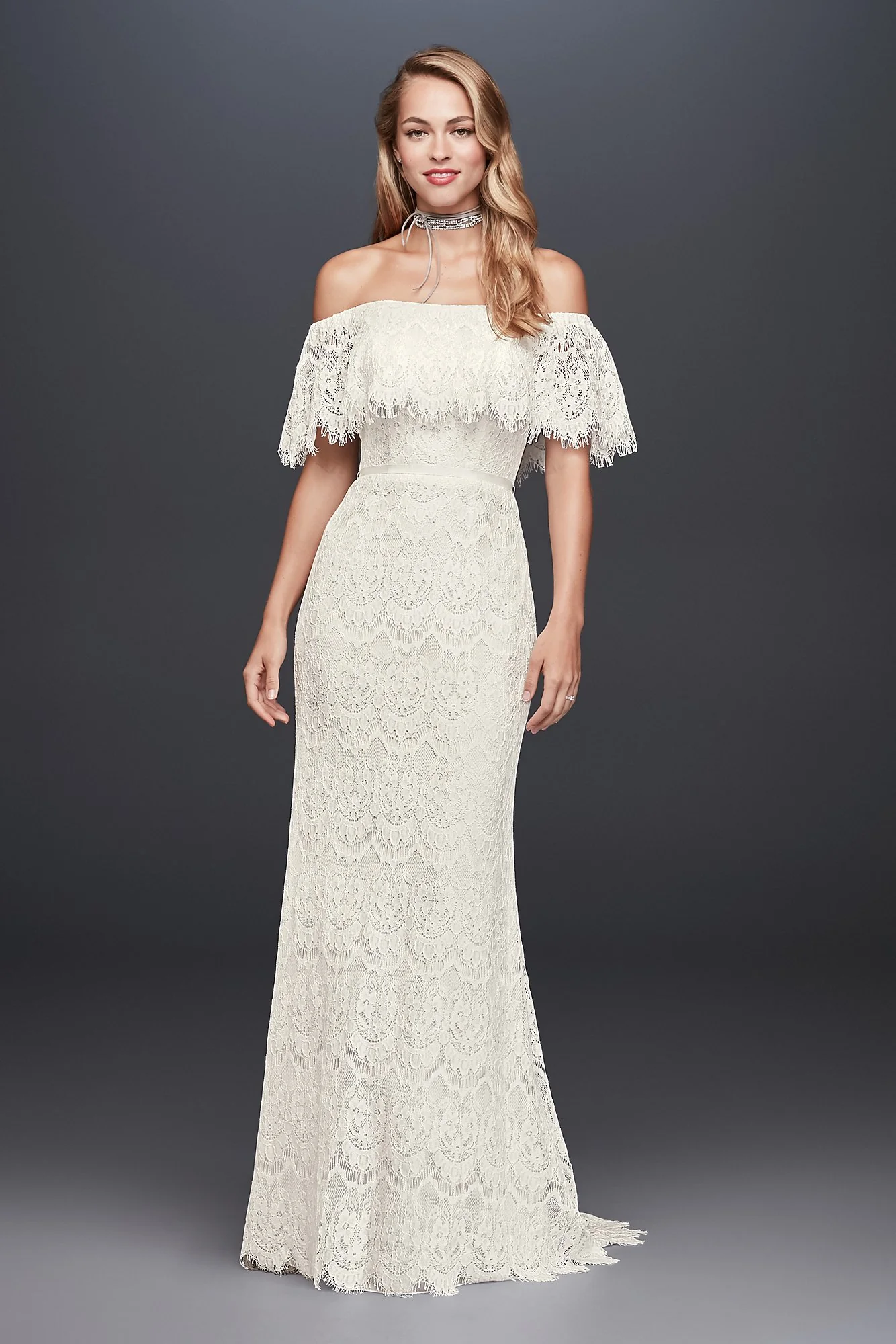 As-Is Off-The-Shoulder Eyelash Lace Wedding Dress - Image 2