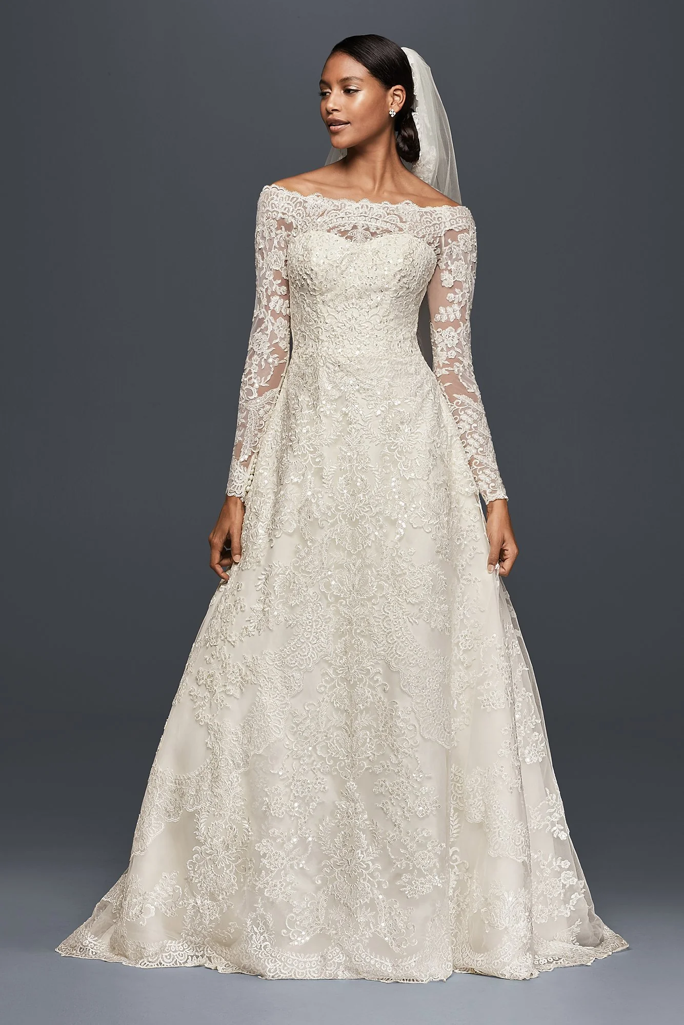 As-Is Off-The-Shoulder Lace A-Line Wedding Dress - Image 2