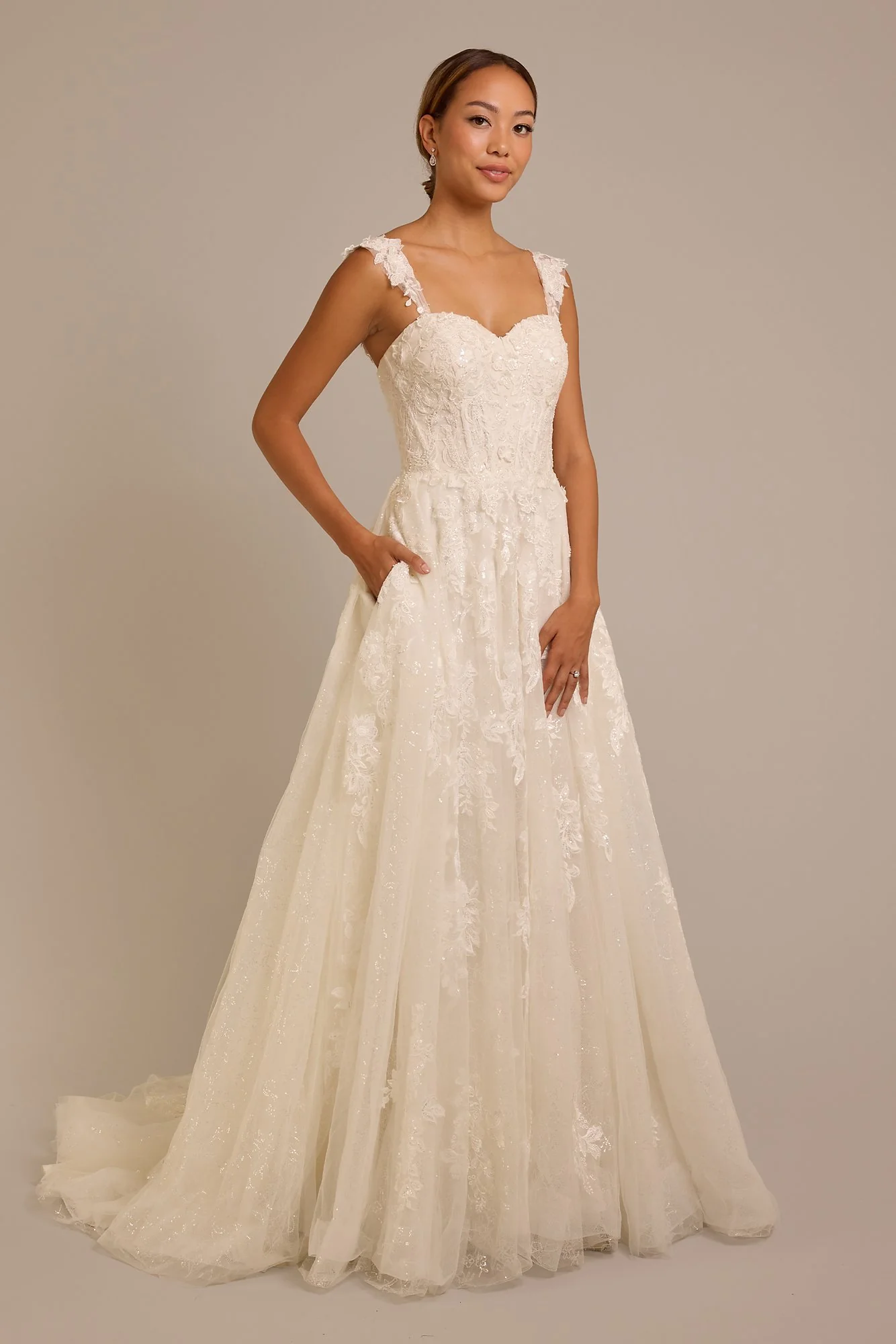 As Is Off-the-Shoulder Lace-Up Back Wedding Dress - Image 2