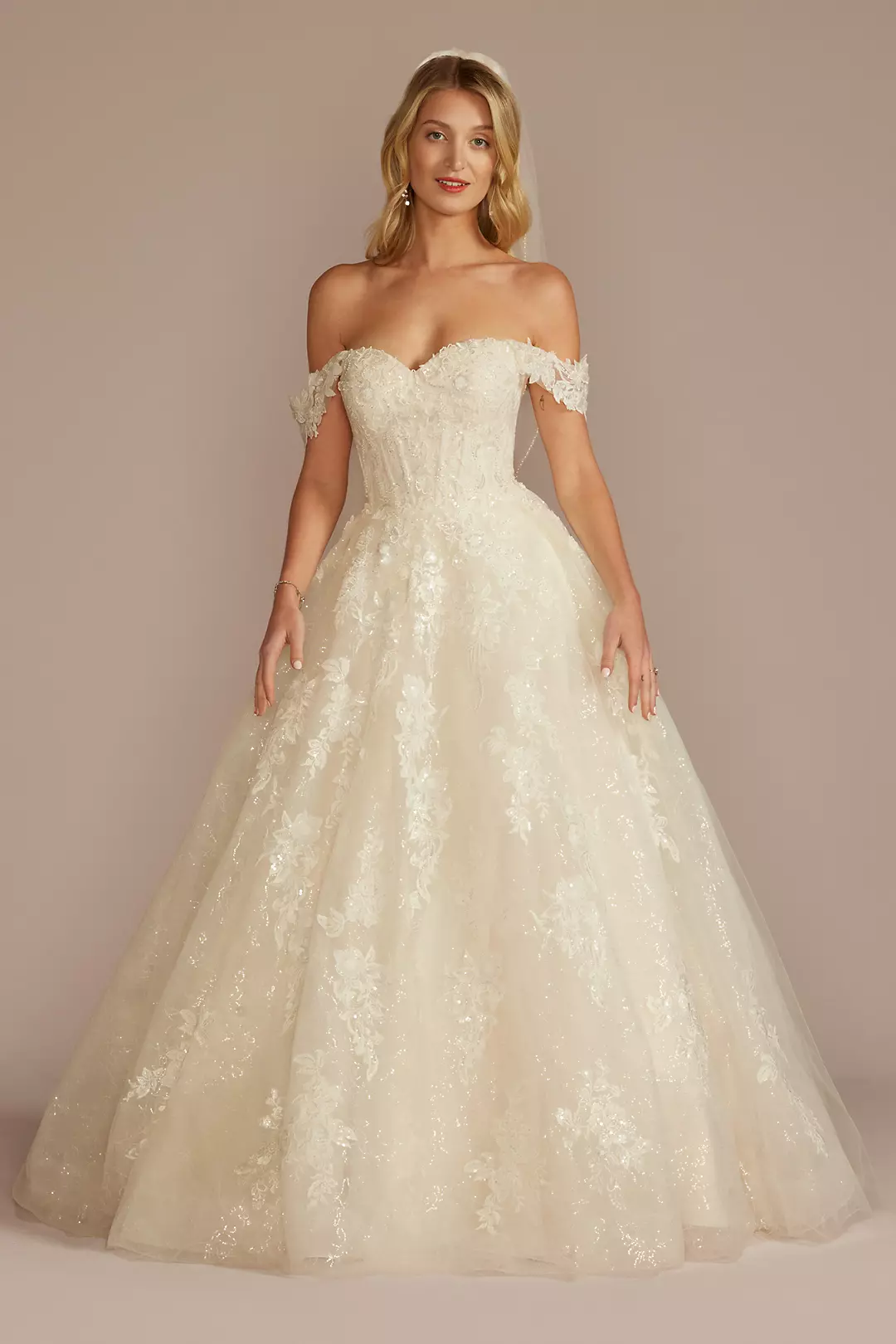 As Is Off-the-Shoulder Lace-Up Back Wedding Dress - Image 2