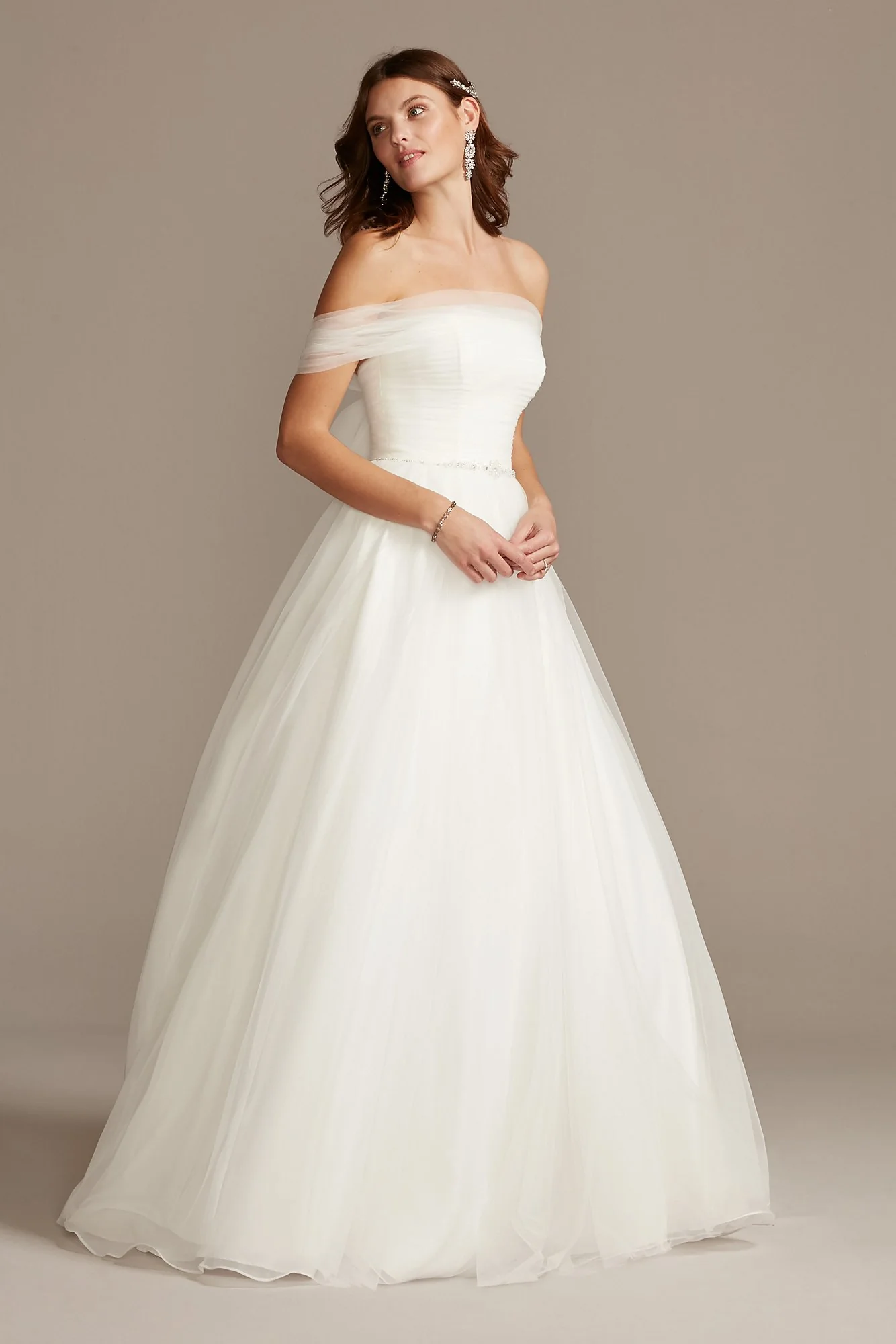 As Is Off the Shoulder Pleated Tulle Wedding Dress - Image 2