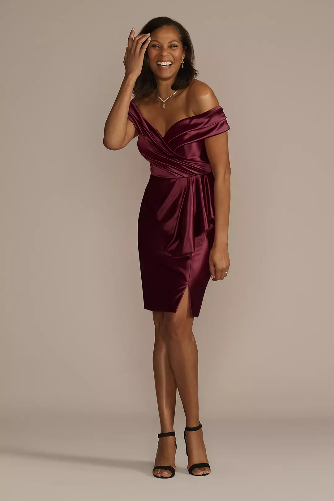 As Is Off-the-Shoulder Stretch Satin Ruffle Sheath - Image 5