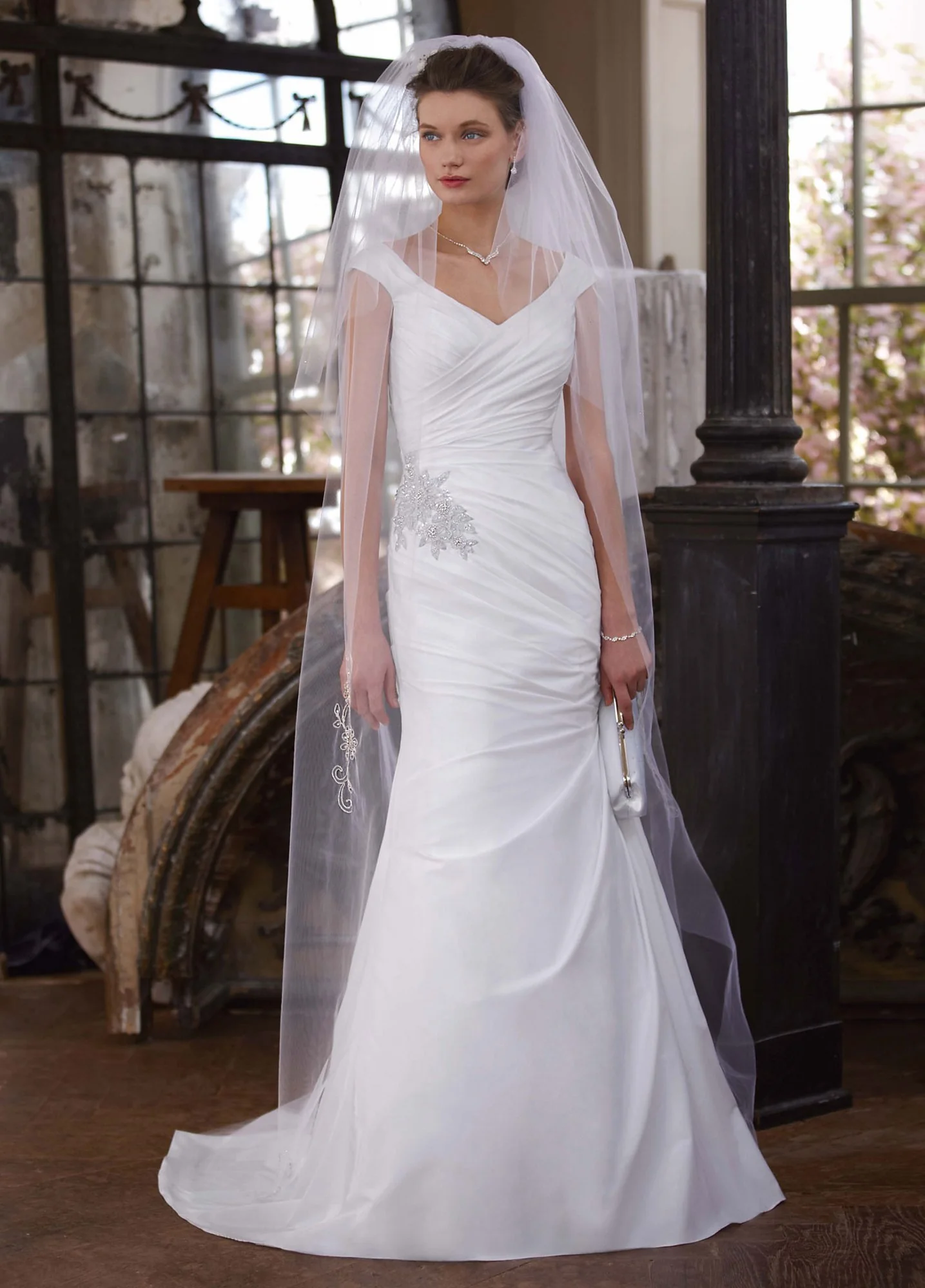 As-Is Off The Shoulder Taffeta Gown Beaded Waist - Image 2