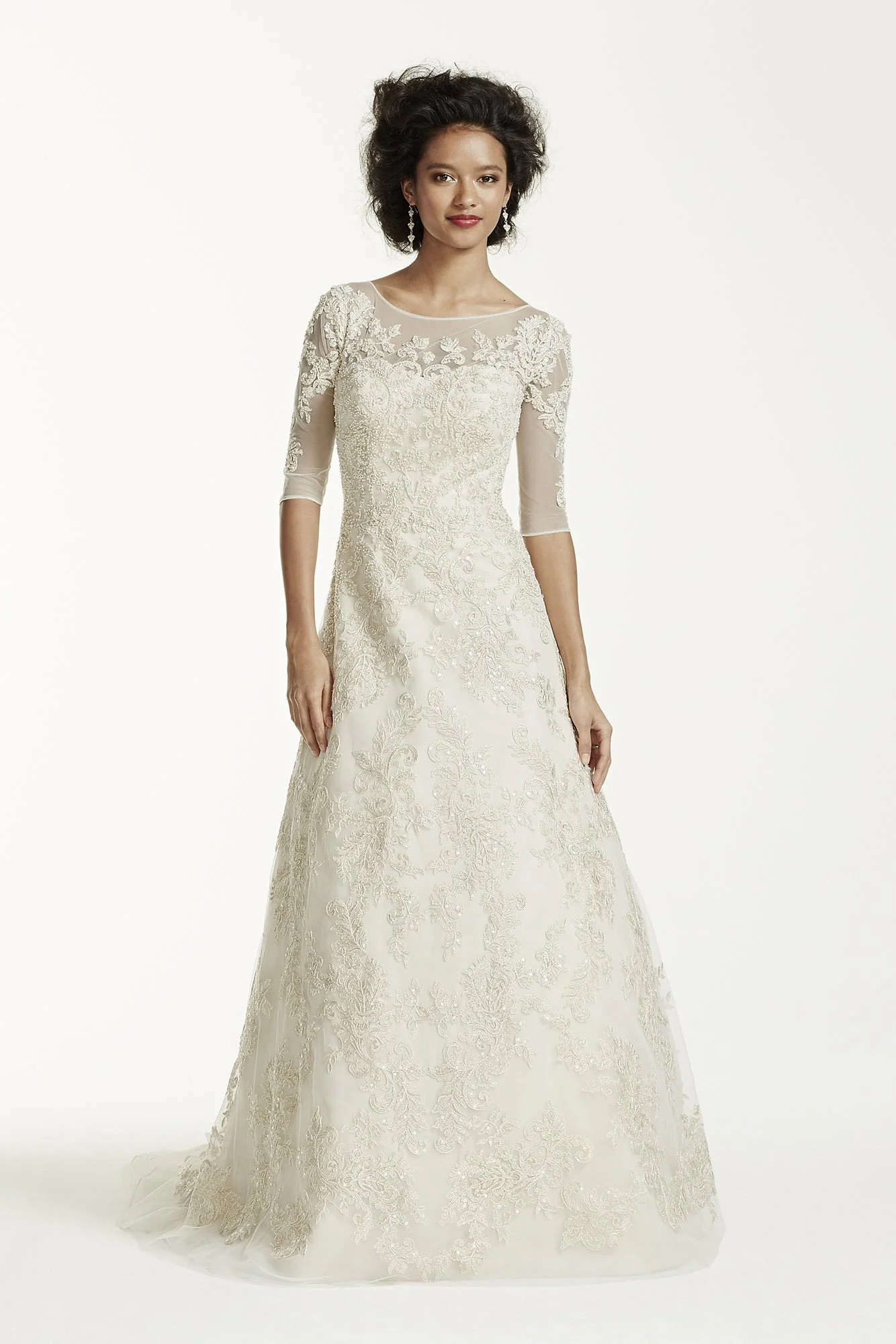 As-Is Oleg Cassini 3/4 Sleeve Lace Wedding Dress - Image 2